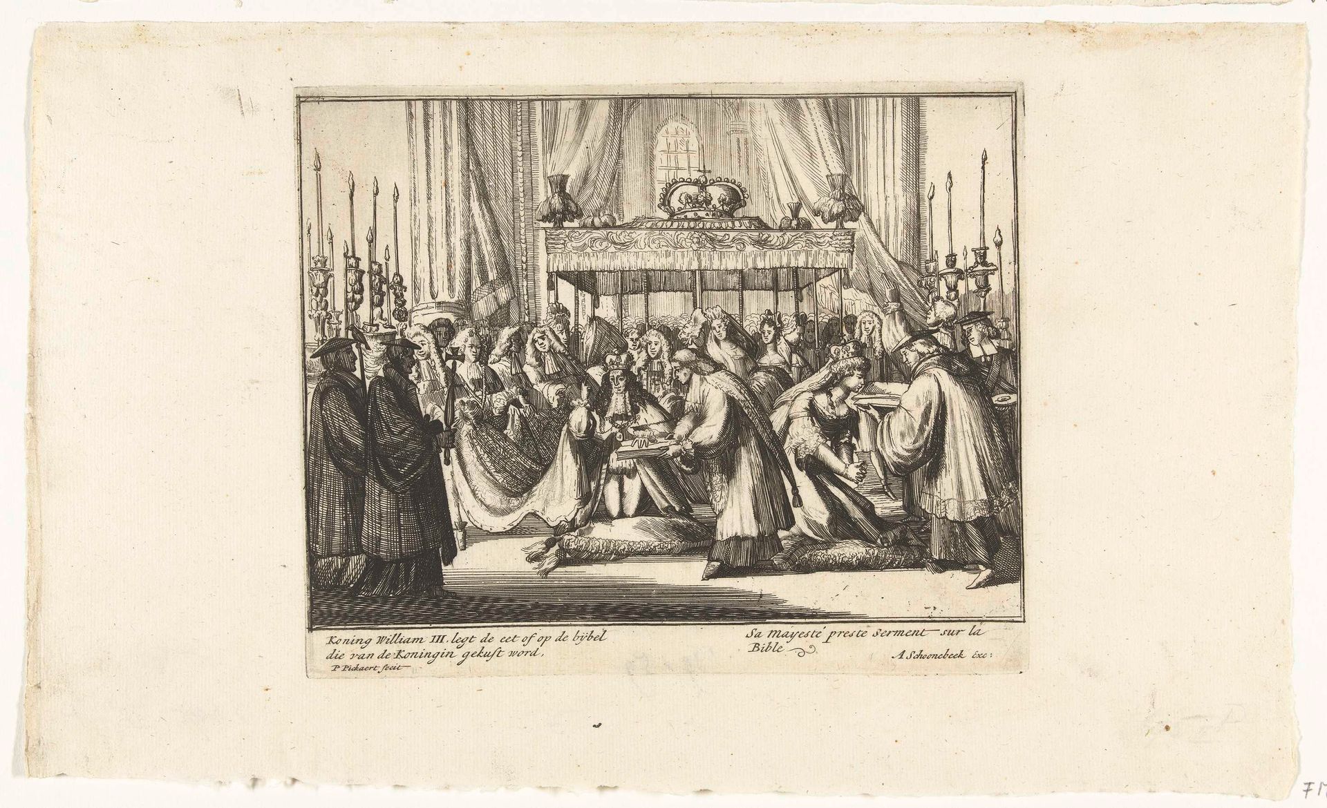 Willem III legt tijdens de kroning de eed af, 1689 by Pieter Pickaert