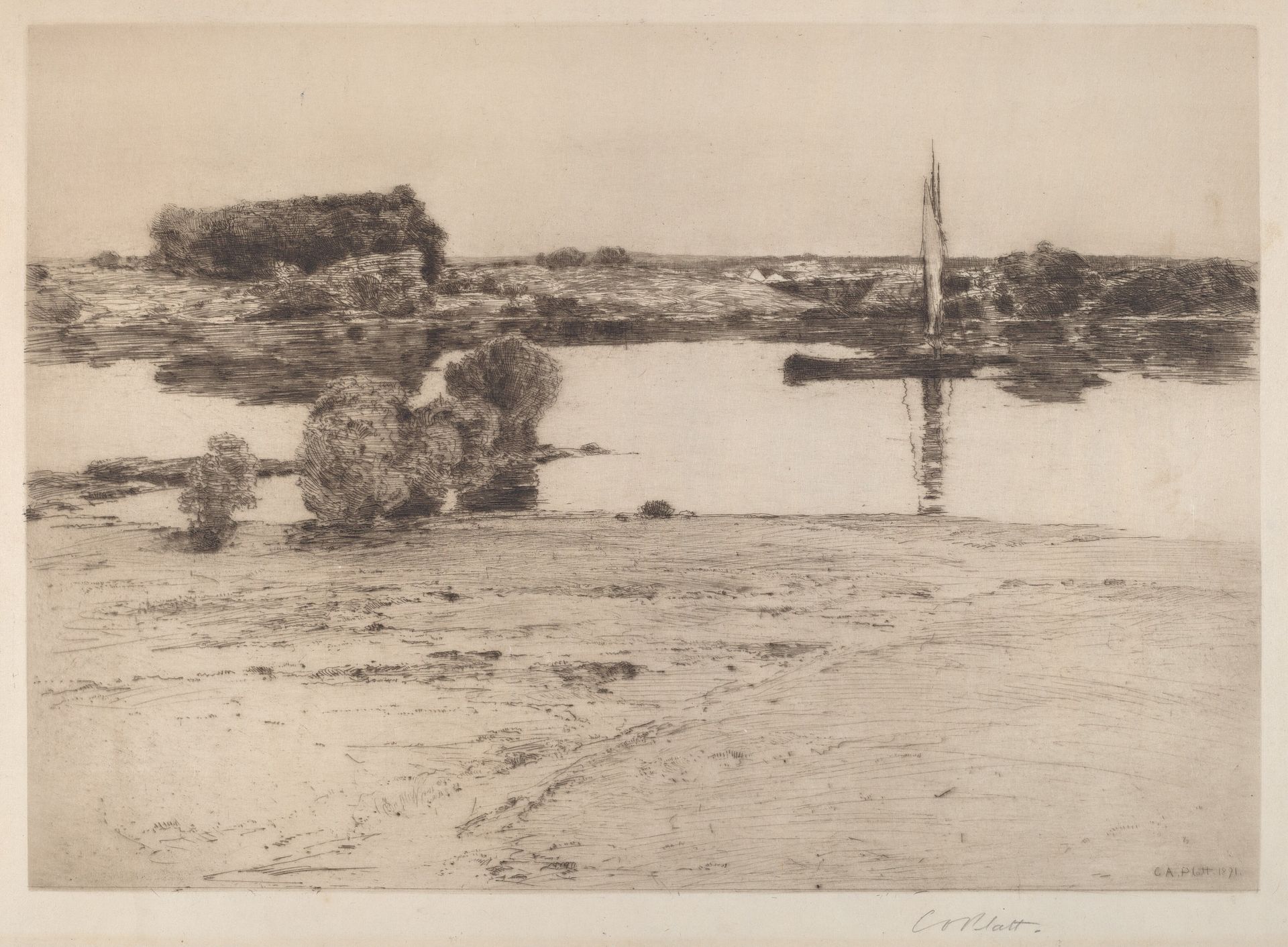 Untitled (River Scene with Boat) by Charles A. Platt