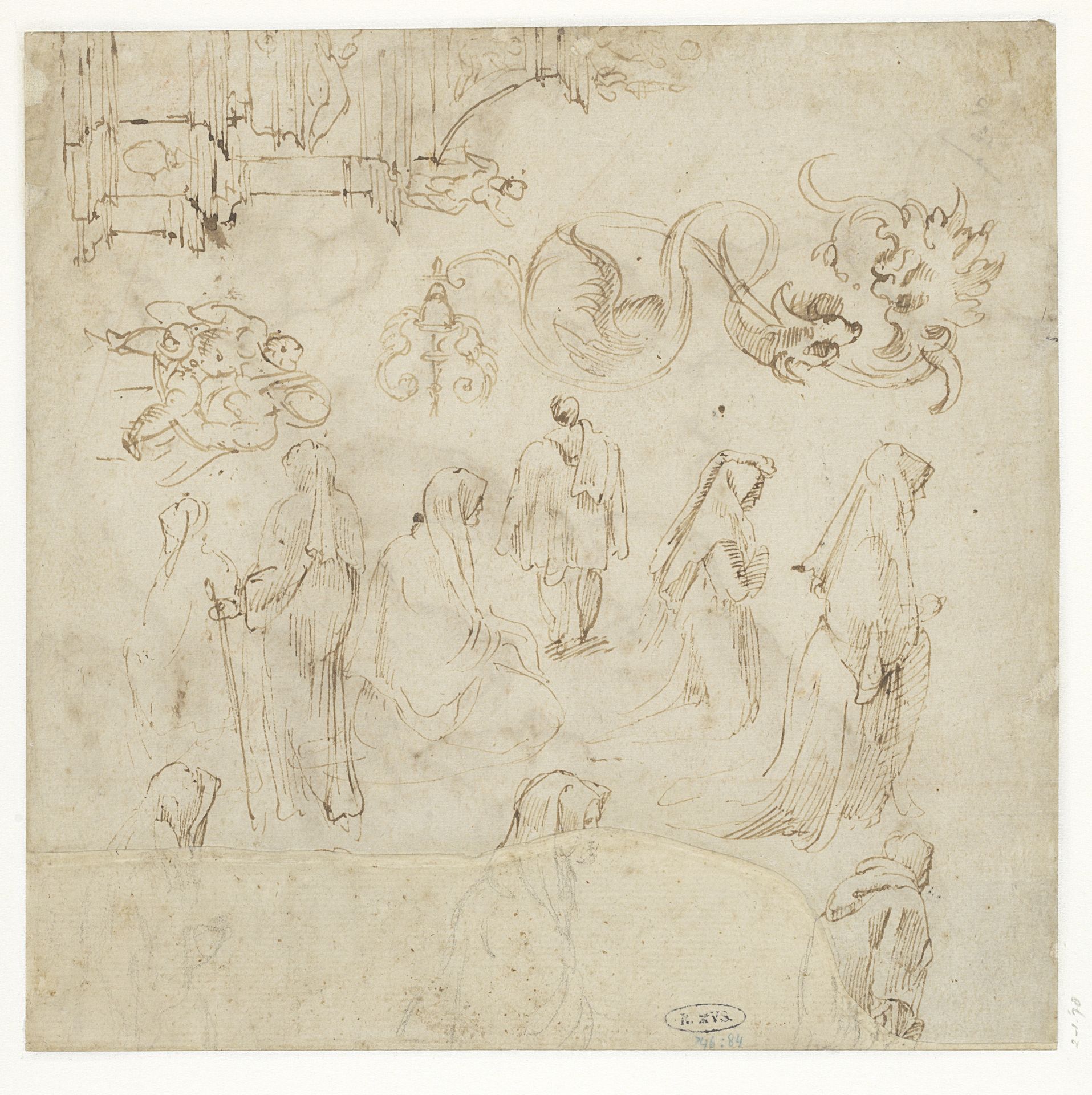 Studieblad met deel van graftombe by Maarten van Heemskerck