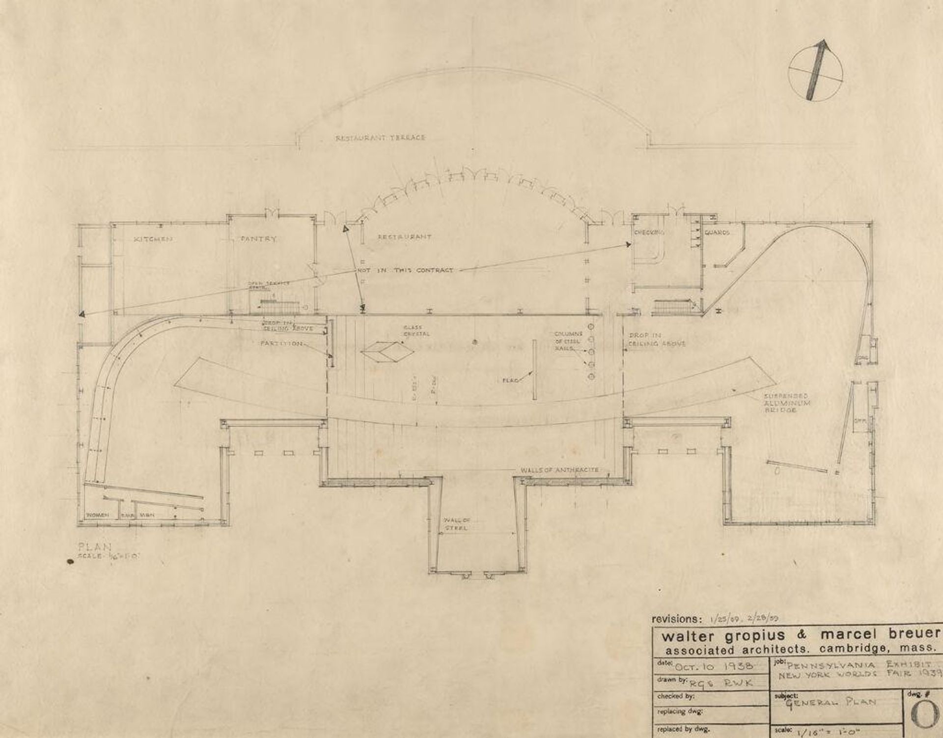 Pennsylvania Pavilion for World's Fair, New York, 1939: General plan, (1/16" =1'-0") by R.W.K.