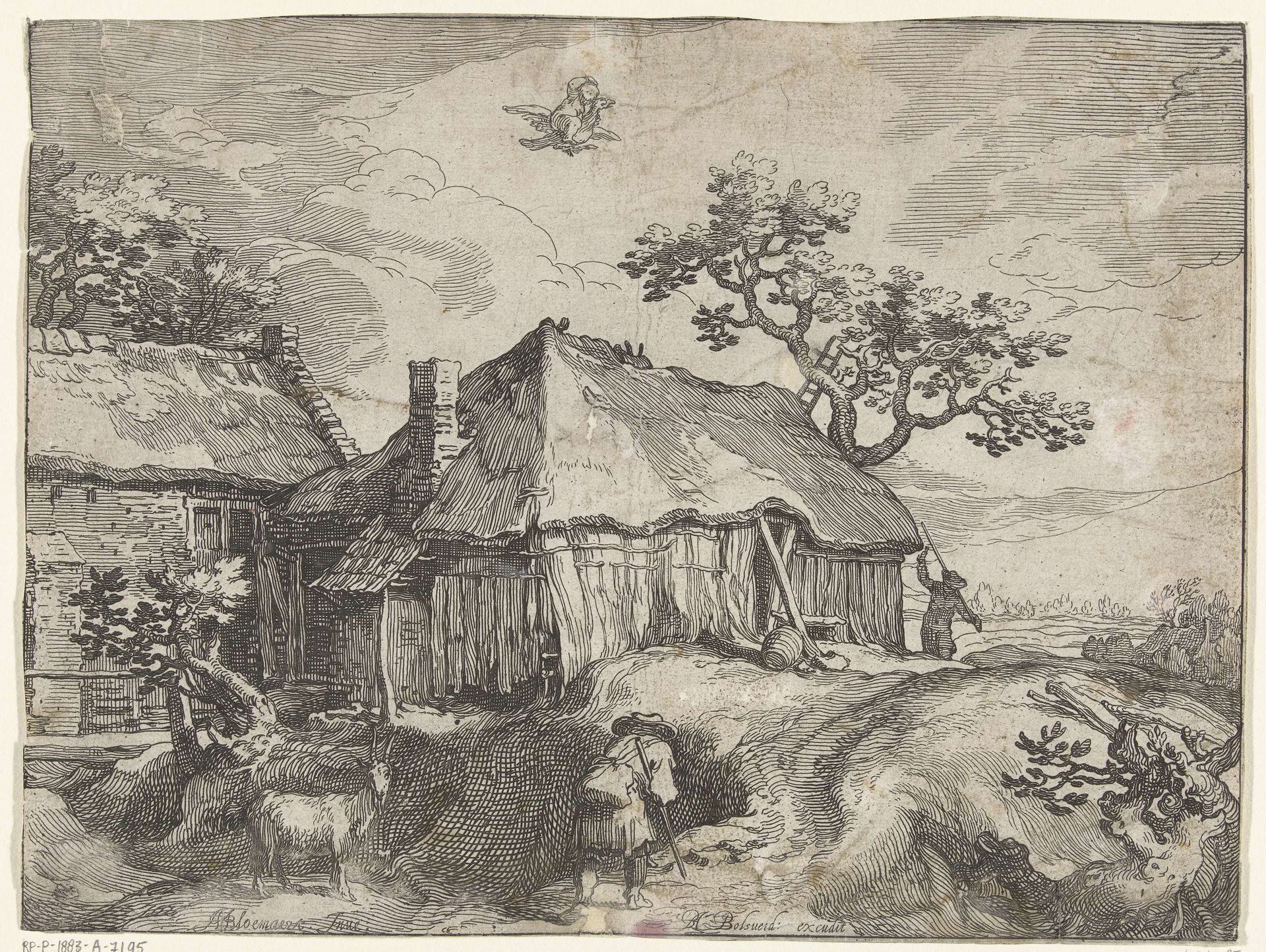 Landschap met boerderij en roof van Ganymedes by Boëtius Adamsz. Bolswert