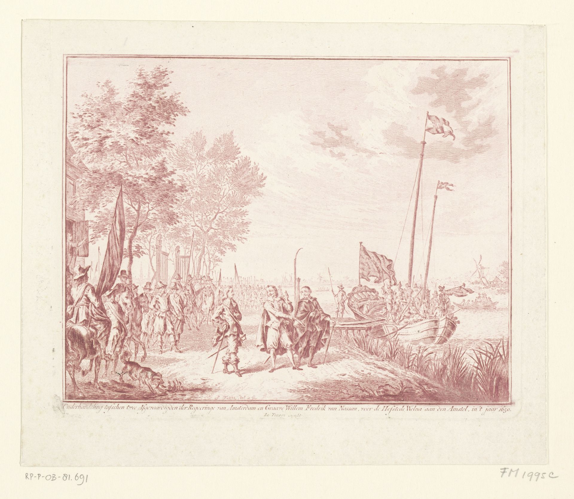 Onderhandeling tussen afgevaardigden van Amsterdam en graaf Willem Frederik bij Hofstede Welna aan de Amstel, 1650 by Simon Fokke