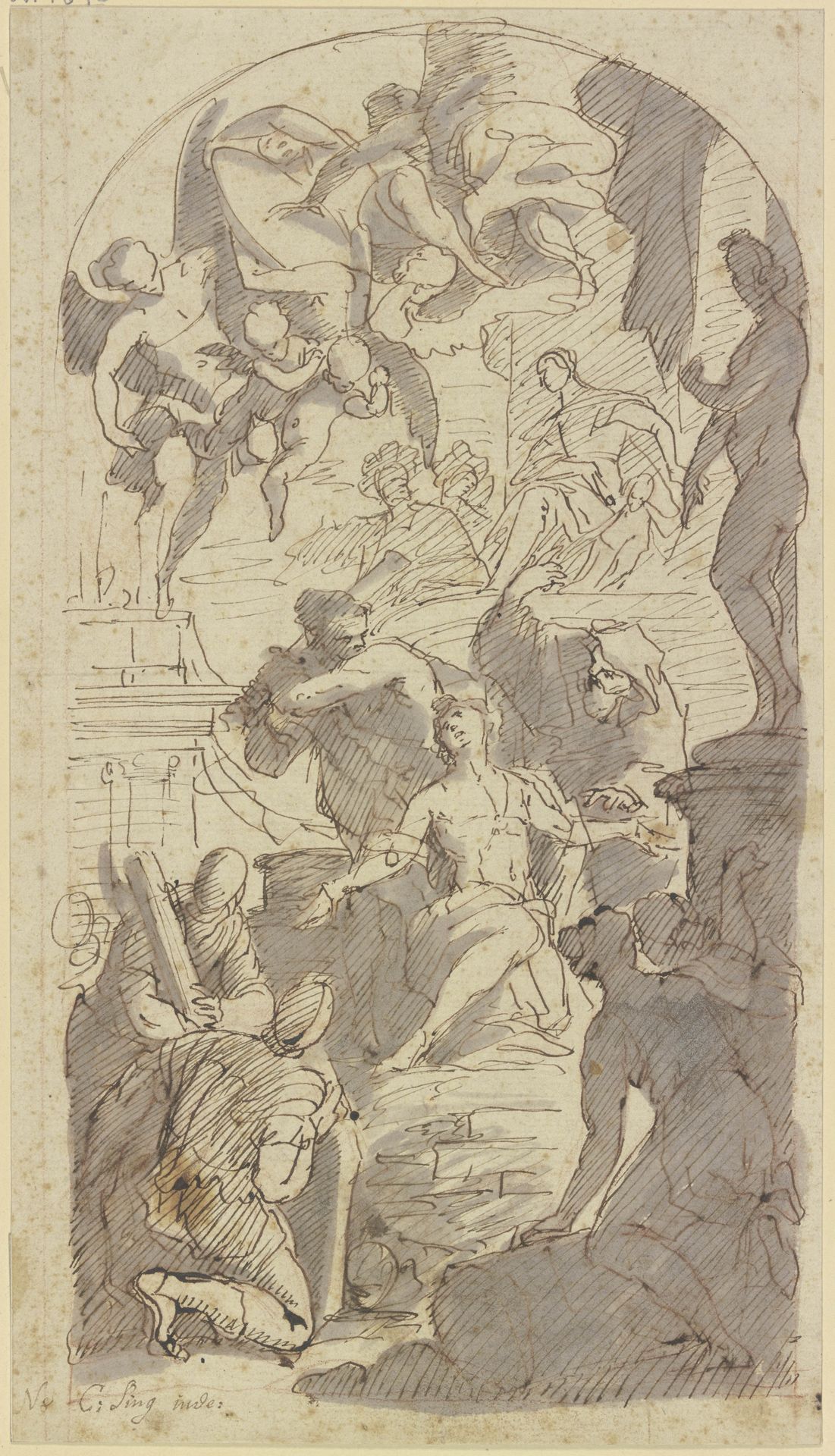 Enthauptung eines Heiligen vor einer Götterstatue by Johann Kaspar Sing