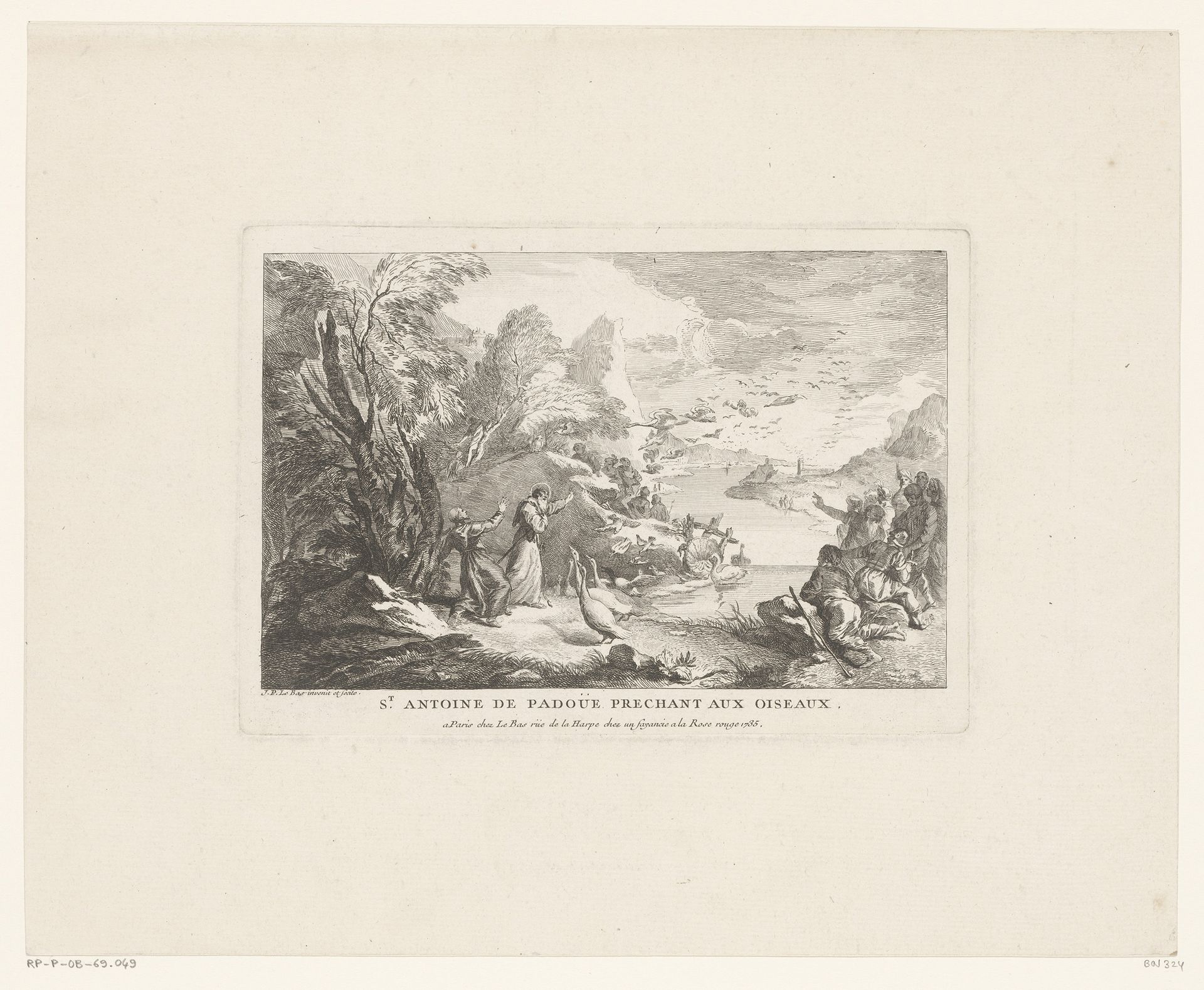 Antonius van Padua predikt tot de vogels by Jacques Philippe Le Bas