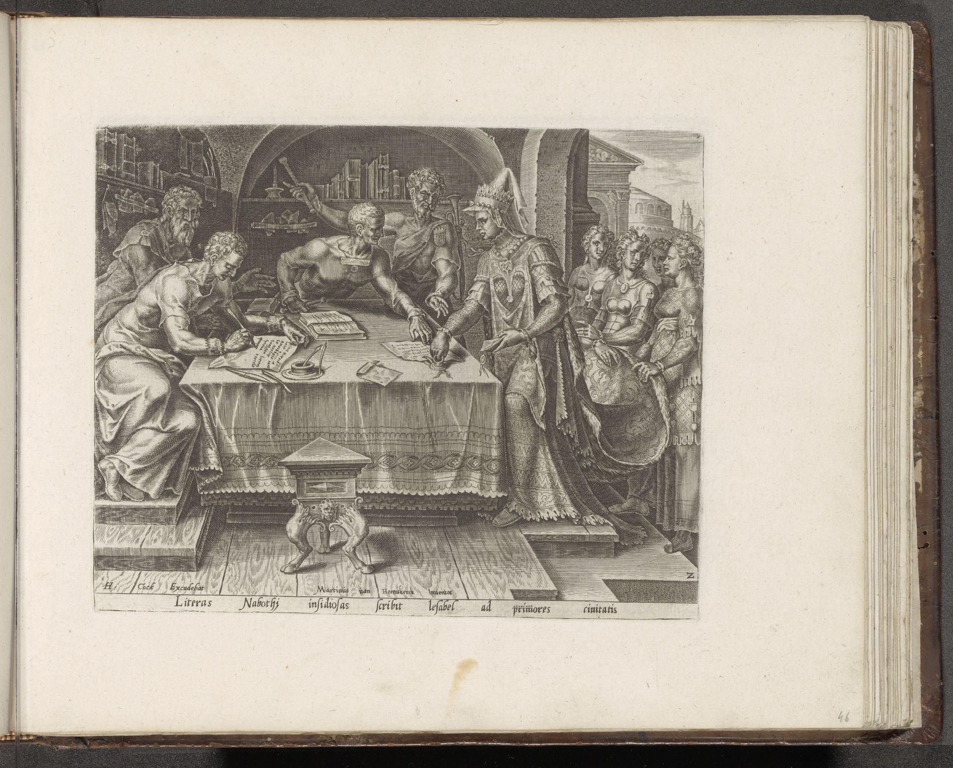 Izebel laat brieven naar de oudsten en aanzienlijksten sturen by Philips Galle