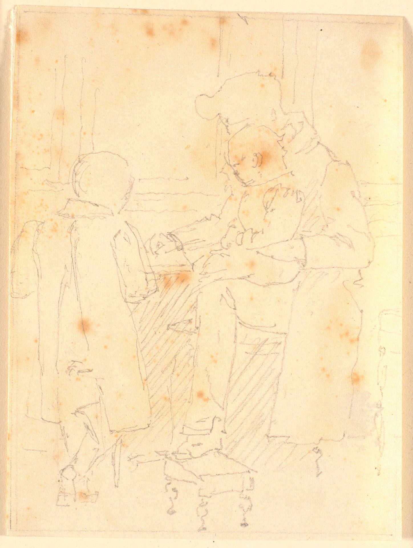 Hans Peter Købke (kunstnerens broder) med to af pastor Fejlbergs sønner by Christen Købke