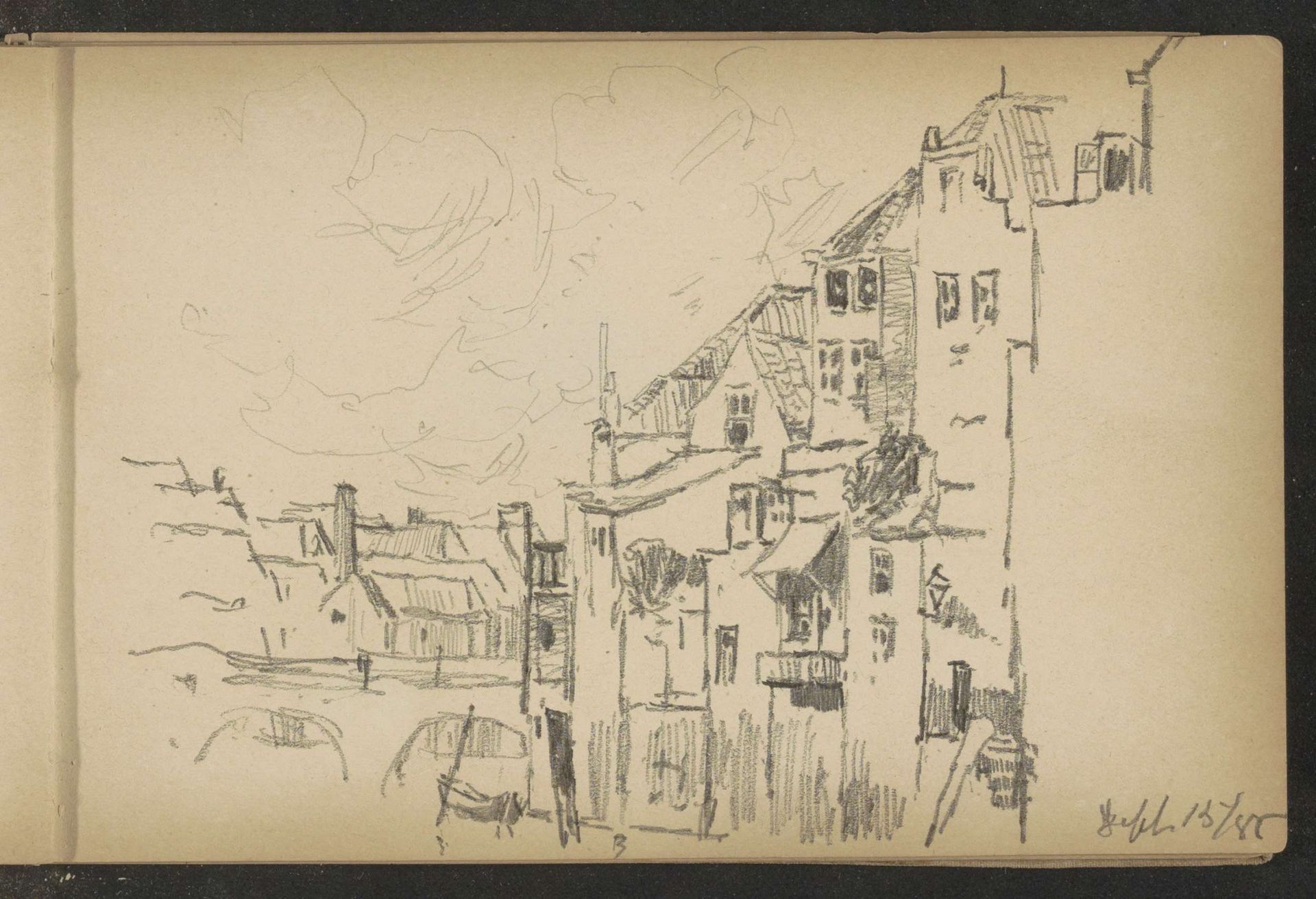 Rijtjeshuizen langs een kanaal by Alexander Shilling