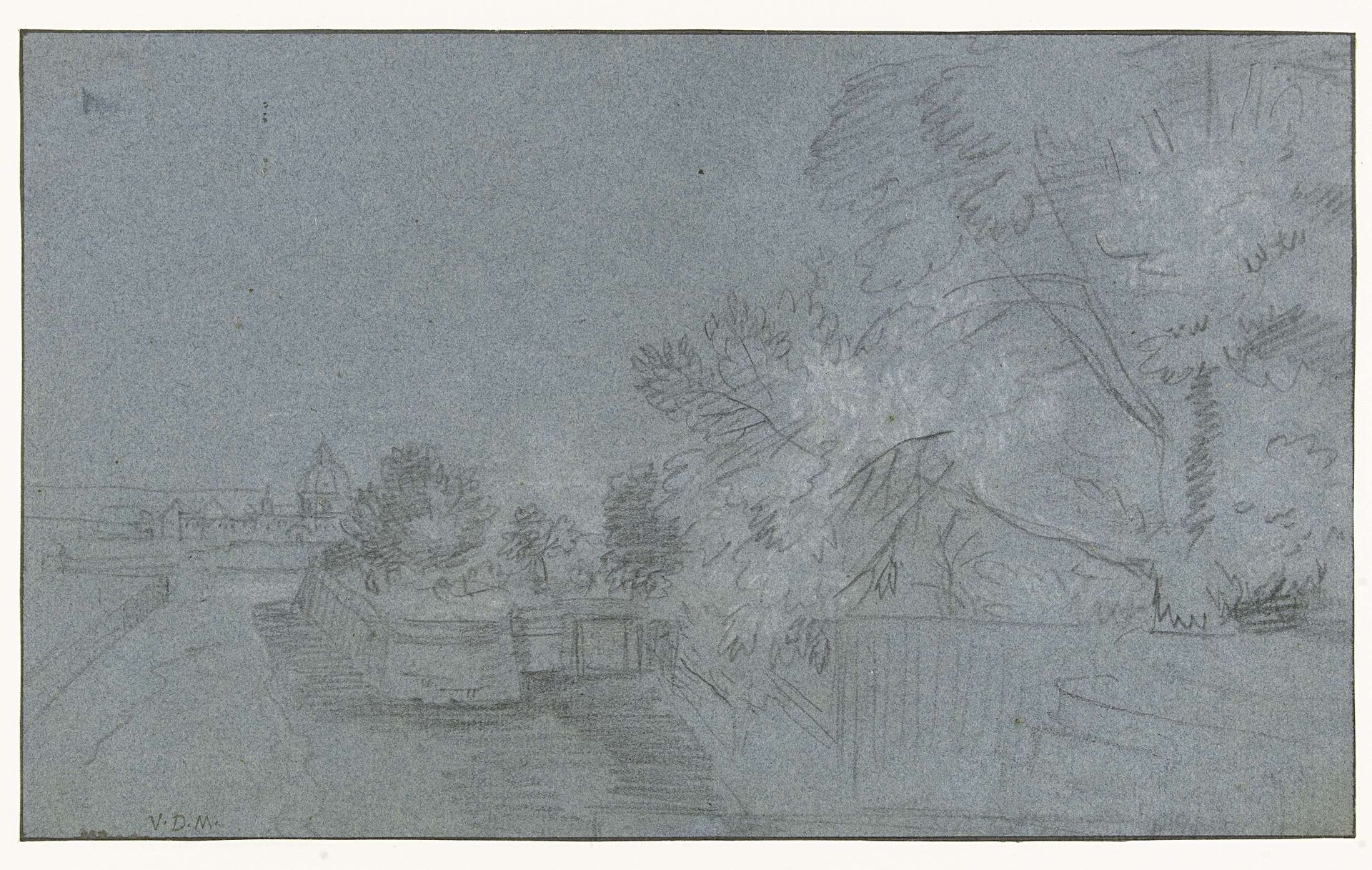Landschap met een ommuurde tuin by Adam van der Meulen