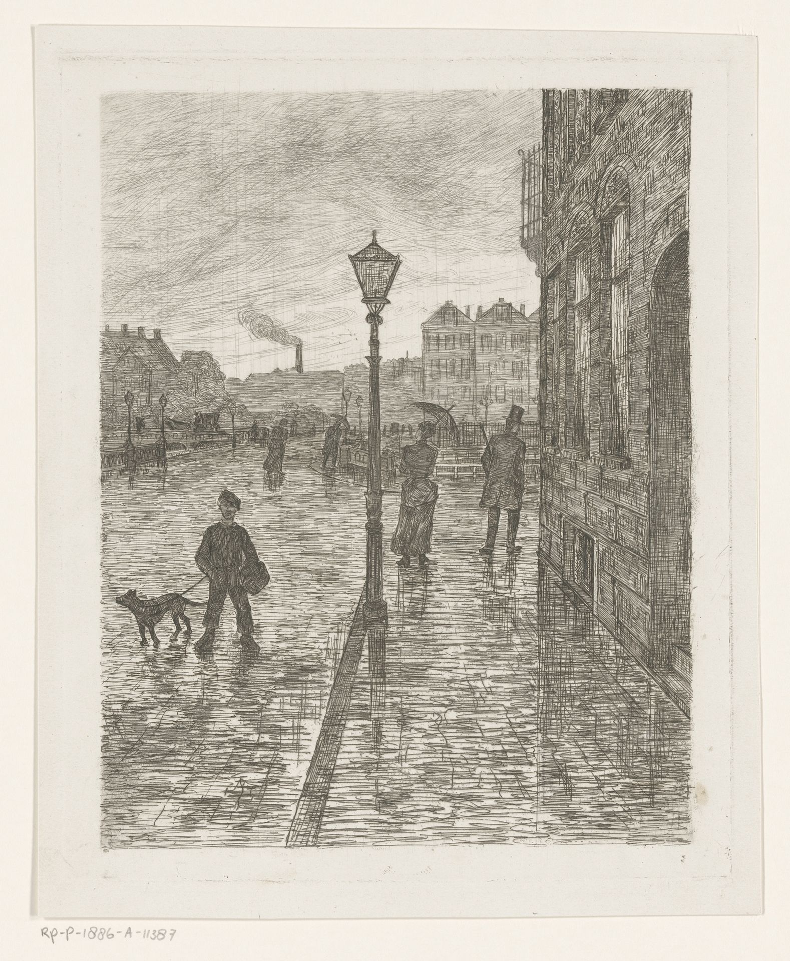 Stadsgezicht bij regen by Egbert Rubertus Derk Schaap