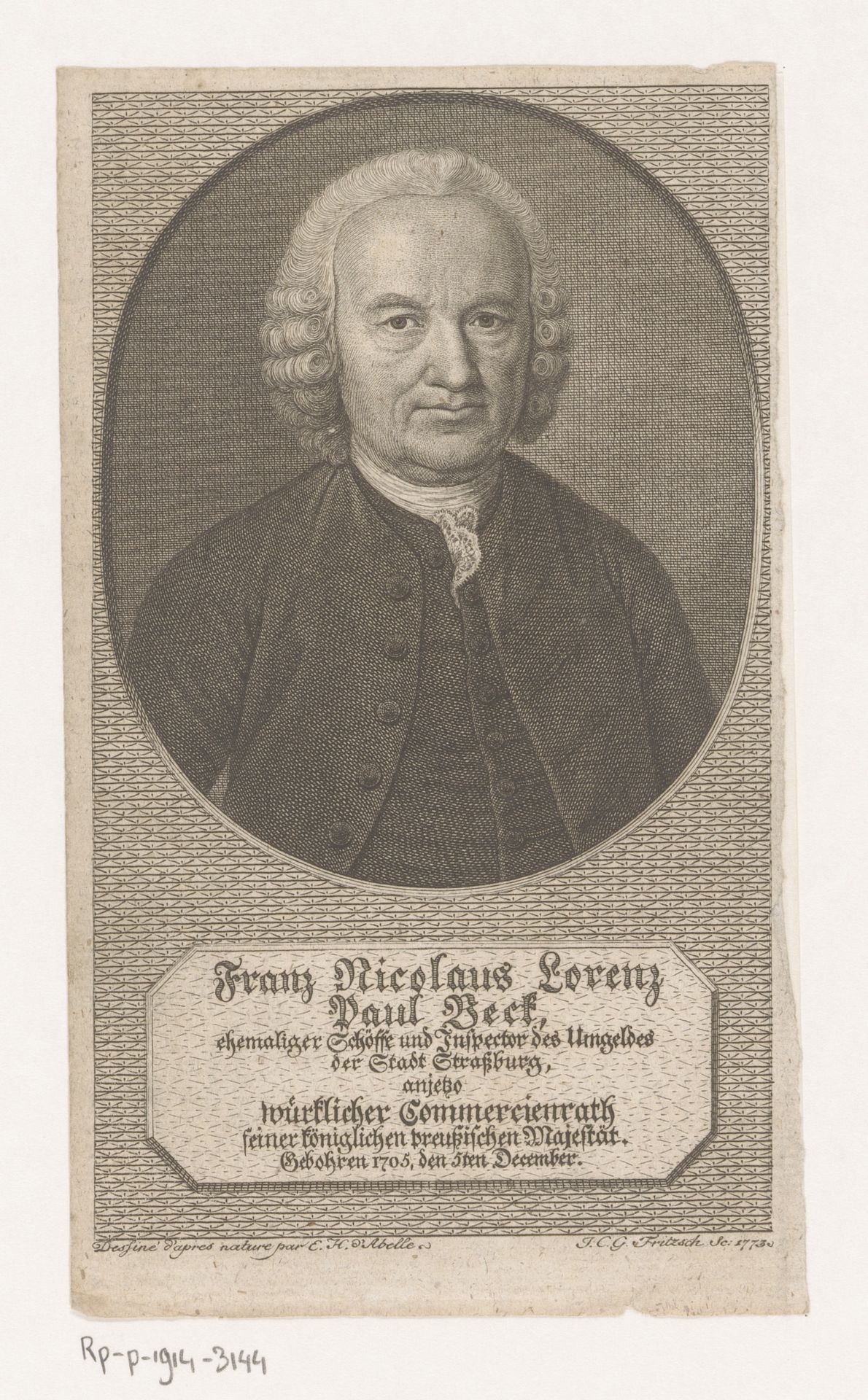 Portret van Franz Nikolaus Lorenz Paul Beck by Johann Christian Gottfried Fritzsch