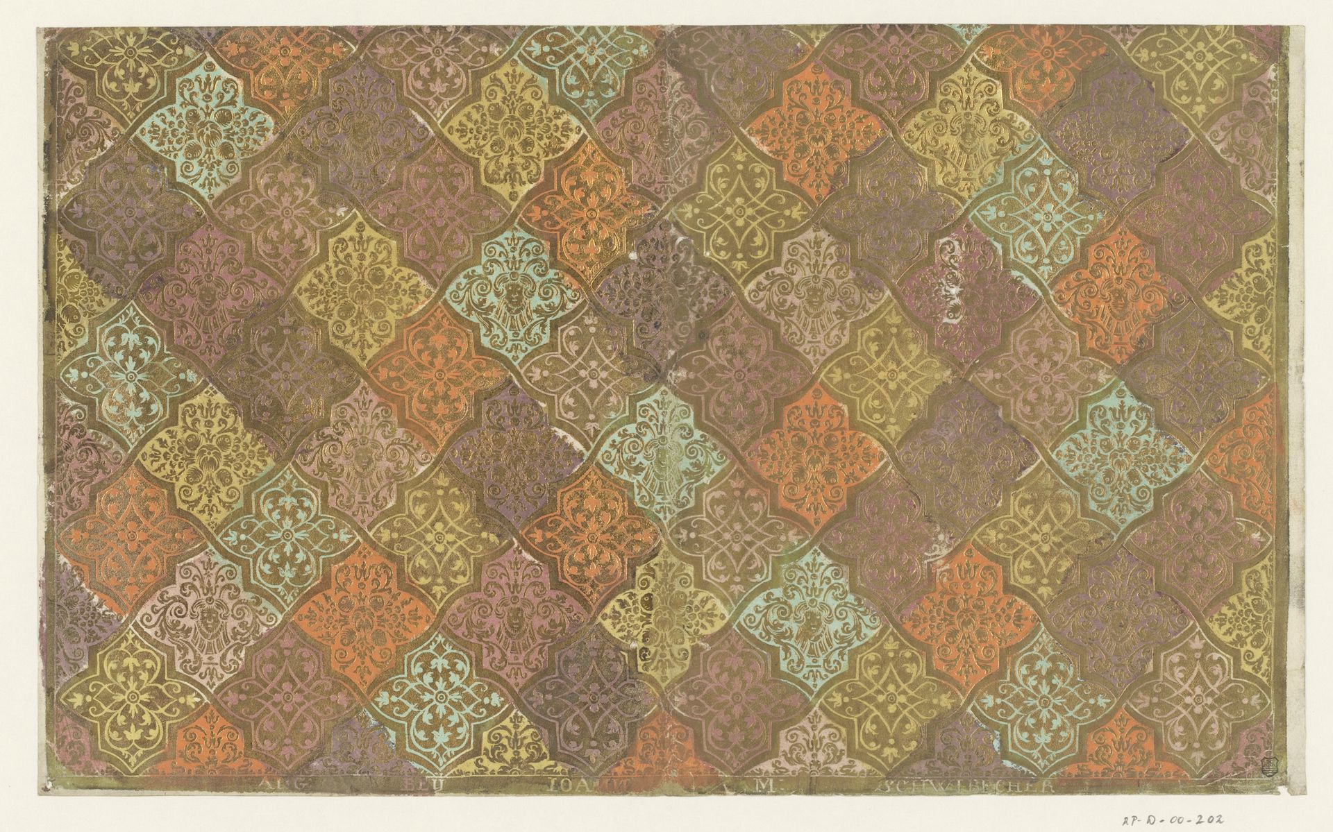 Blad met tegelpatroon, vierbladvormig by Johann Michael Schwibecher