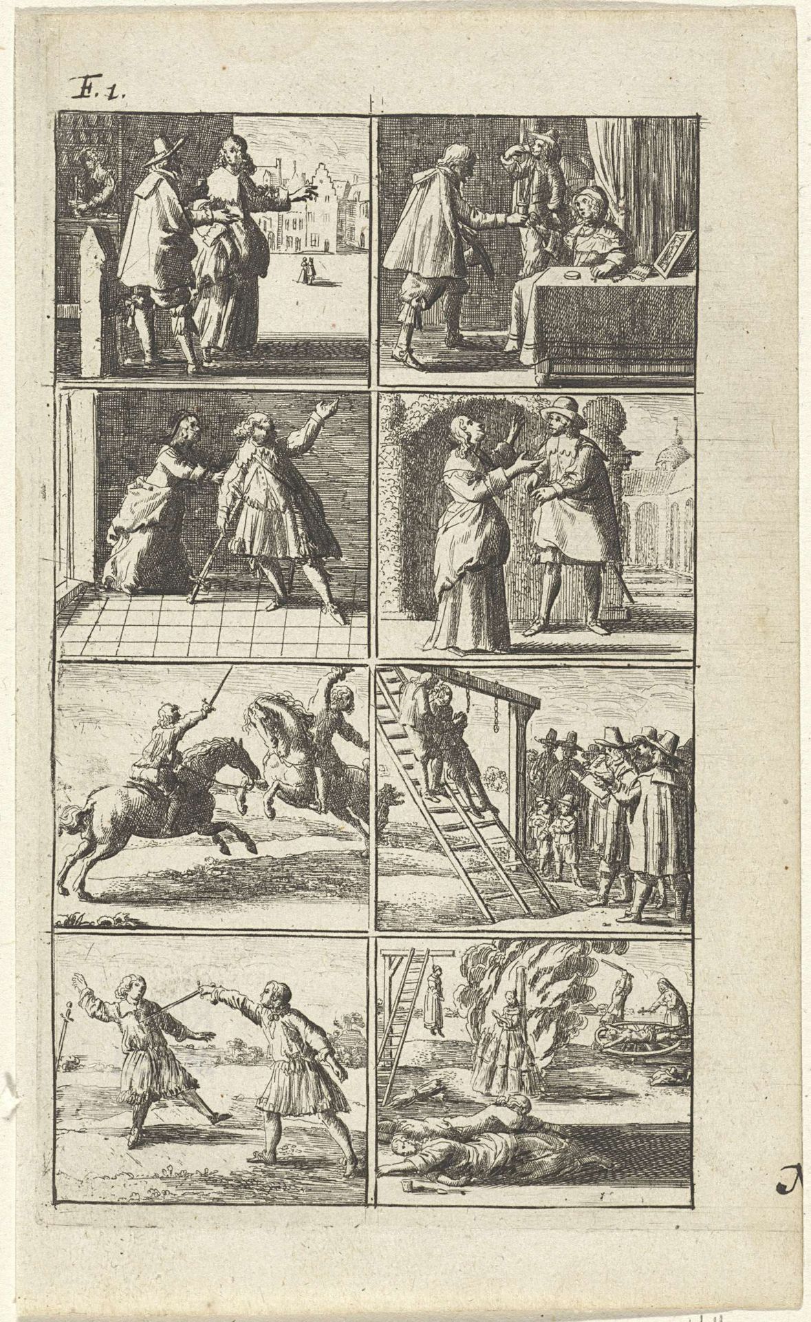 Verhaal met voorstellingen van moord en doodstraf (F.1.) by Abraham Dircksz. Santvoort