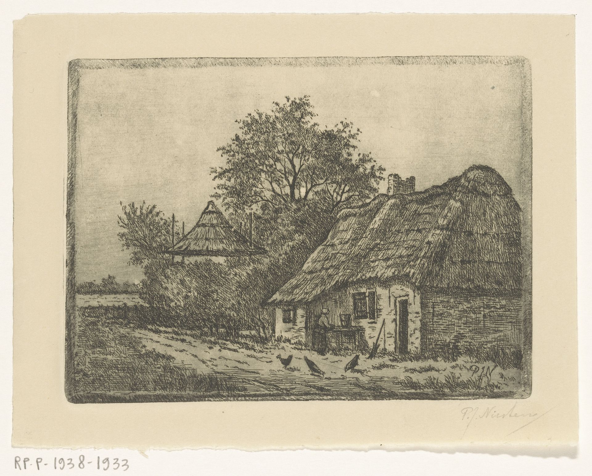 Boerderij met rieten dak en hooischuur by Pieter Johannes Niesten