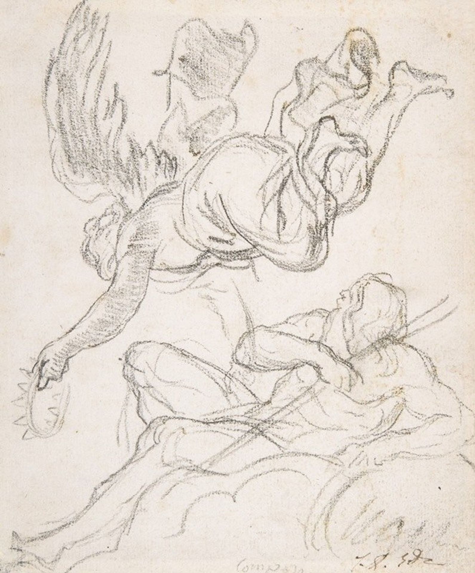 Flying Figure Holding a Crown, Reclining River God by Jacques Louis David