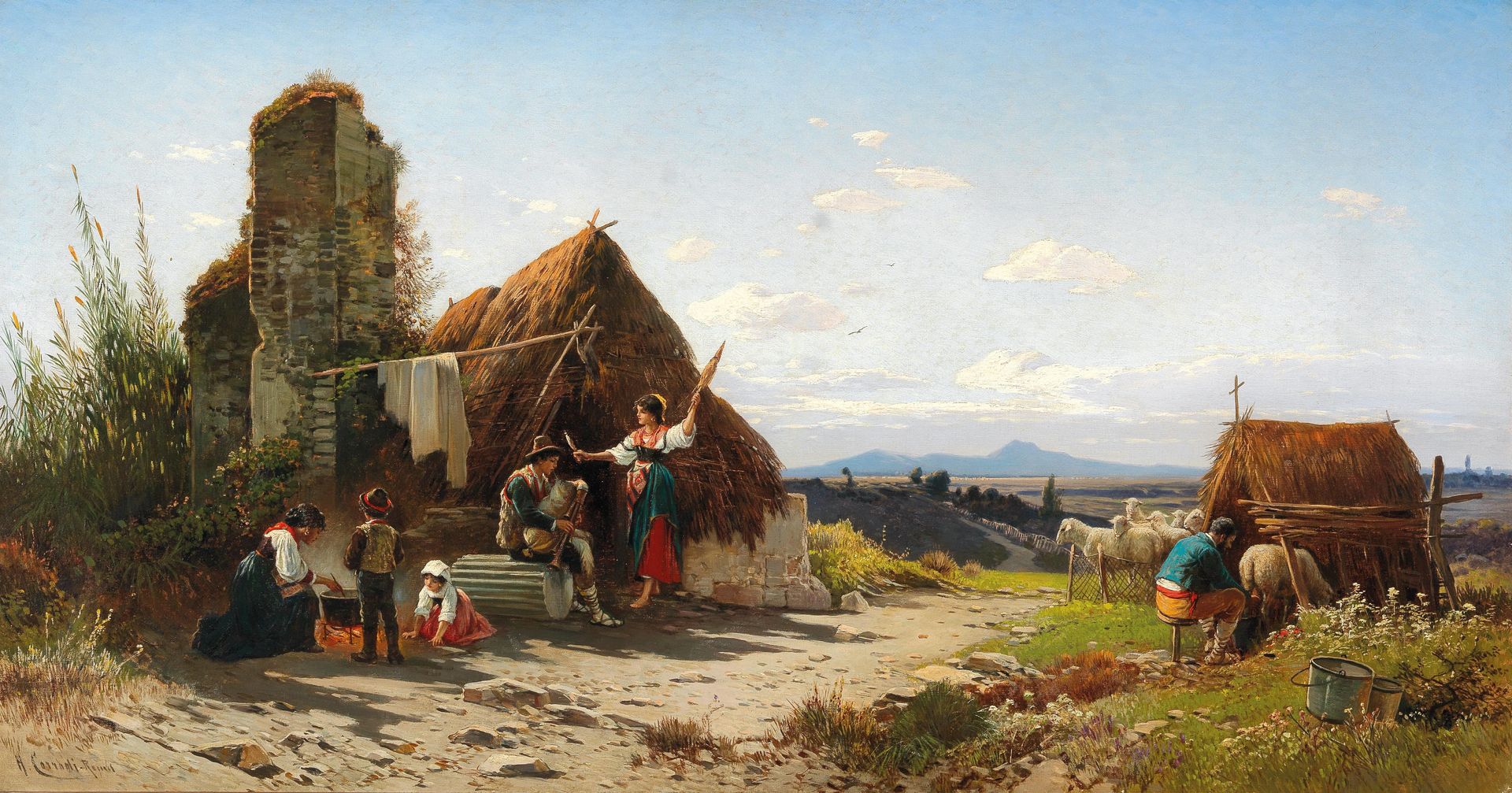 A scene of daily life in the Roman Campagna by Hermann David Salomon Corrodi