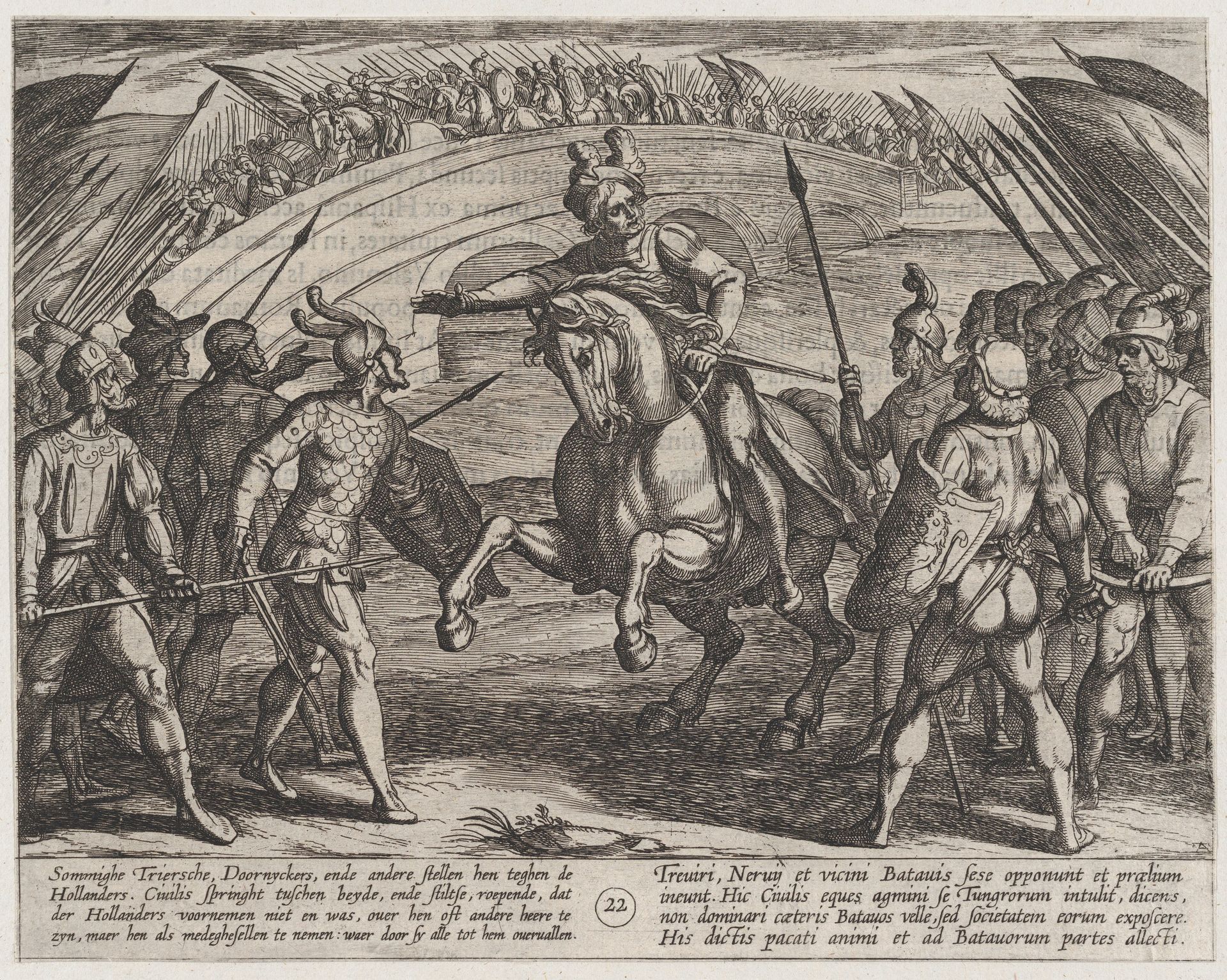 Plate 22: Civilis Separates German and Dutch Troops, from The War of the Romans Against the Batavians (Romanorvm et Batavorvm societas) by Antonio Tempesta