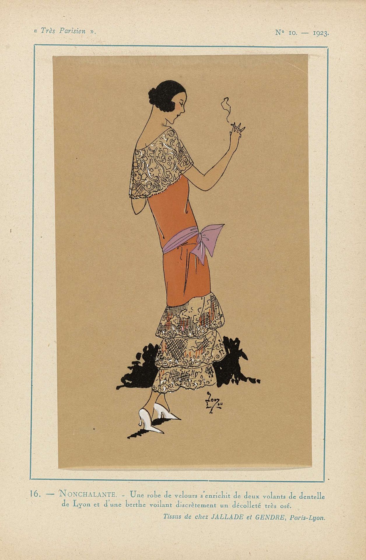 Très Parisien, 1923, No 10: 16.- NONCHALANCE. - Une robe de velours.... by Anonymous