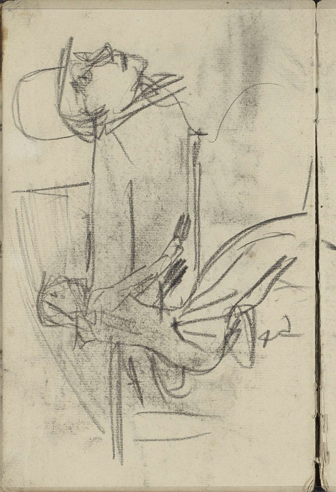 Vrouw aan een tafel en een mannenhoofd met hoed by George Hendrik Breitner