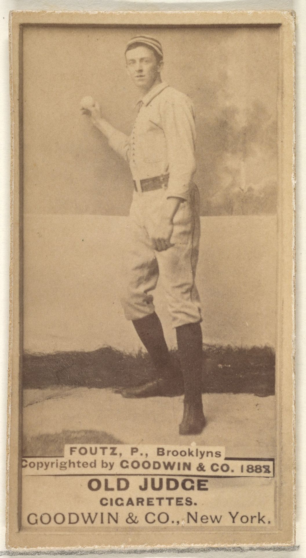 Foutz, Pitcher, Brooklyn Bridegrooms, from the Old Judge series (N172) for Old Judge Cigarettes by Goodwin & Company