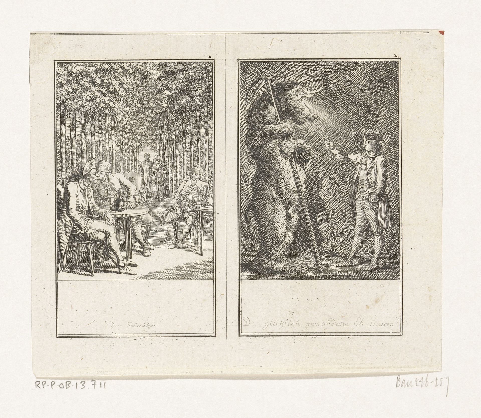 Twee scènes uit Gellert's Fabeln und Erzählungen by Daniel Nikolaus Chodowiecki