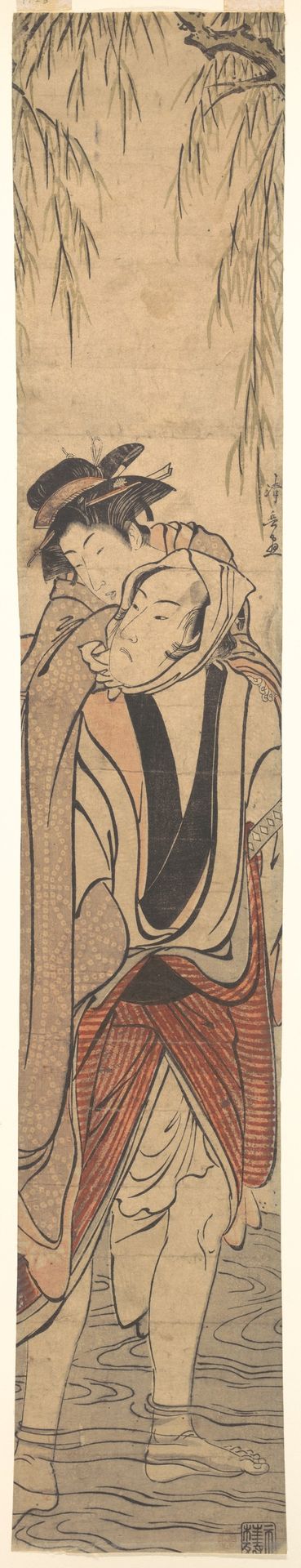 Two Lovers Crossing a River by Torii Kiyonaga