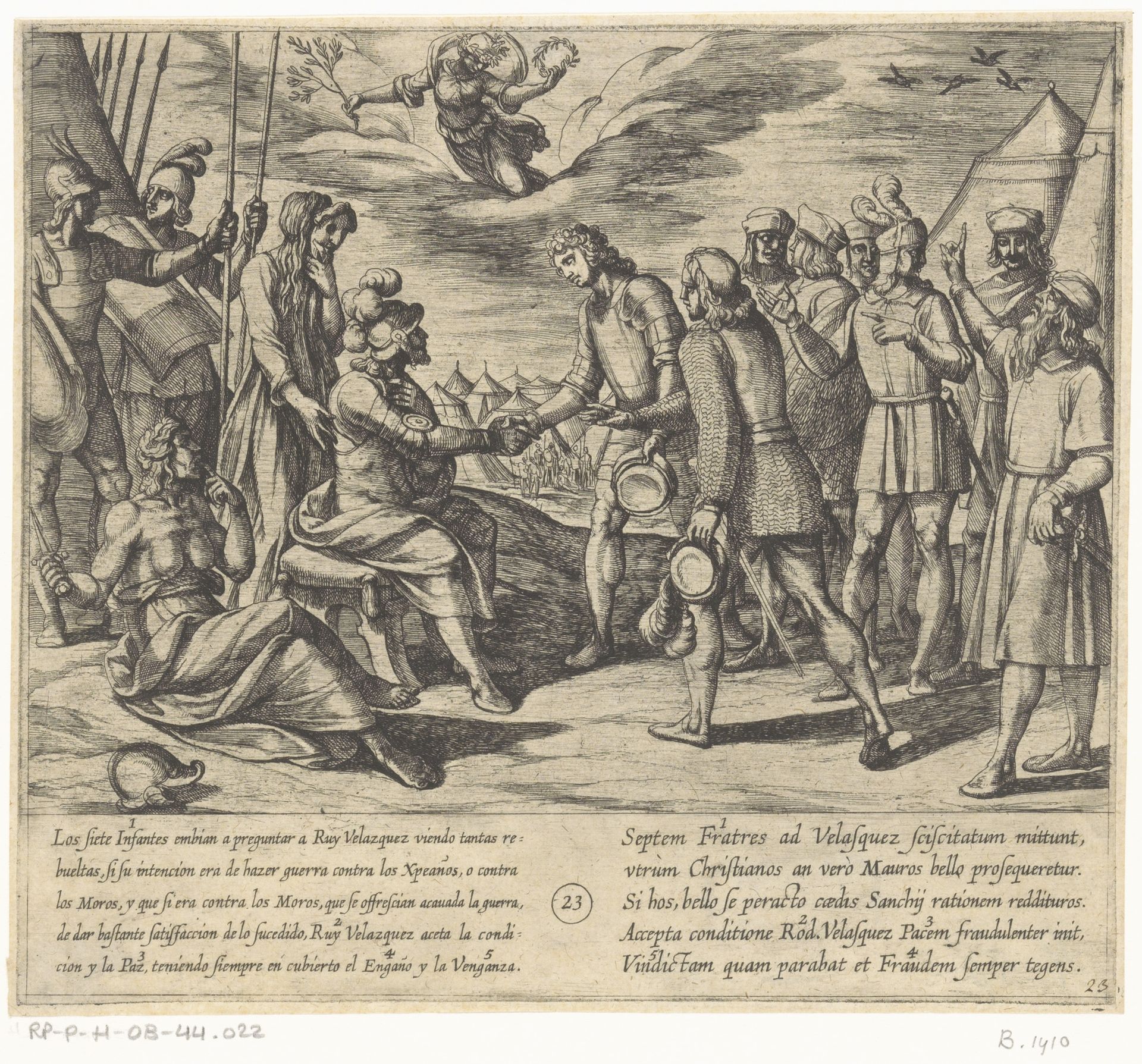 De zonen van Lara bieden hun hulp aan aan Ruy Velazquez en hij sluit valselijk vrede met ze by Antonio Tempesta