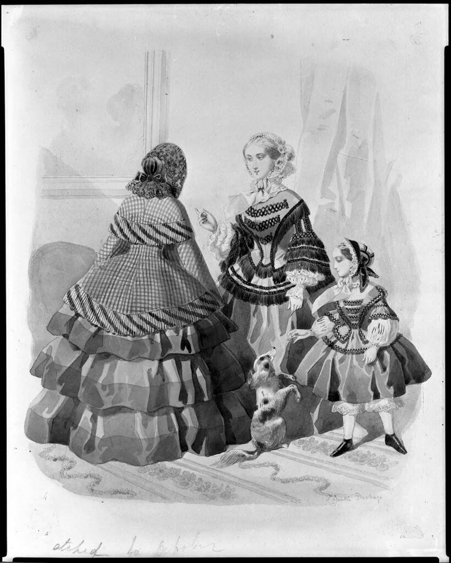 Fashion Plate: Two Ladies and a Dog by CÃ©lestin Deshays