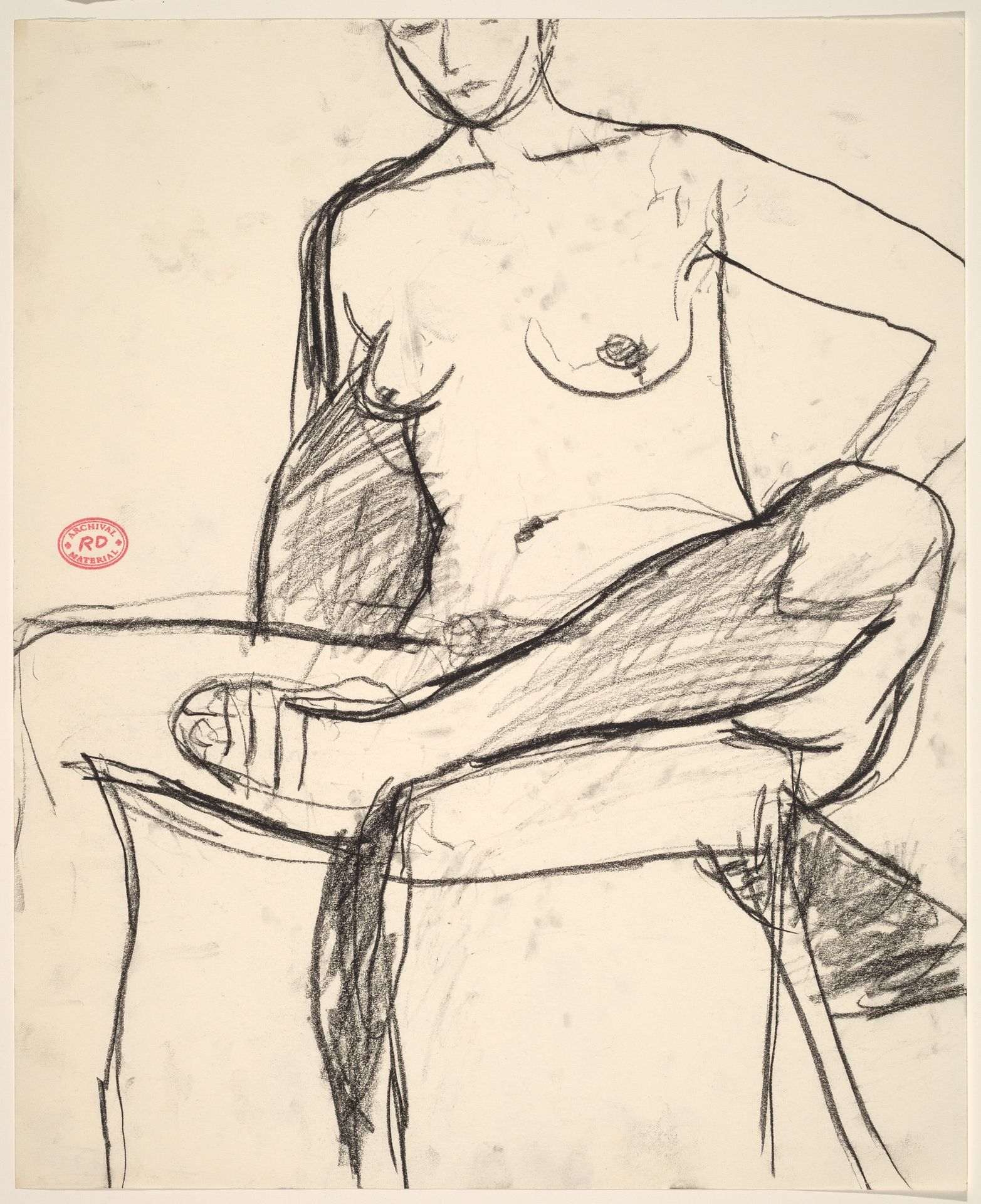 Untitled [seated nude wearing a sandal and pulling her foot into a chair] by Richard Diebenkorn