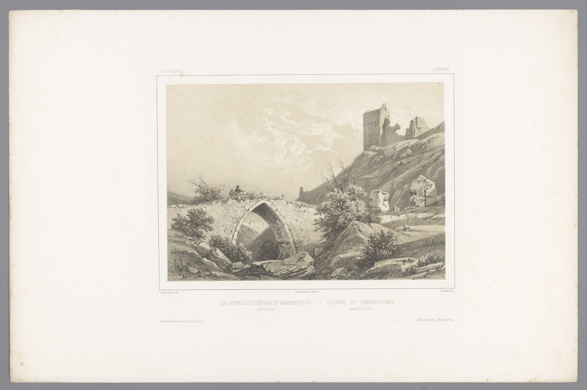 Zicht op de ruïne van het kasteel van Hammershus by Louis-Julien Jacottet