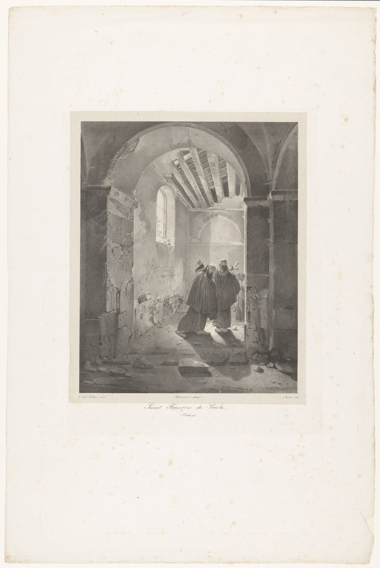 Franciscus van Paola predikt in de ruïne van een kapel by Jean-Baptiste Arnout