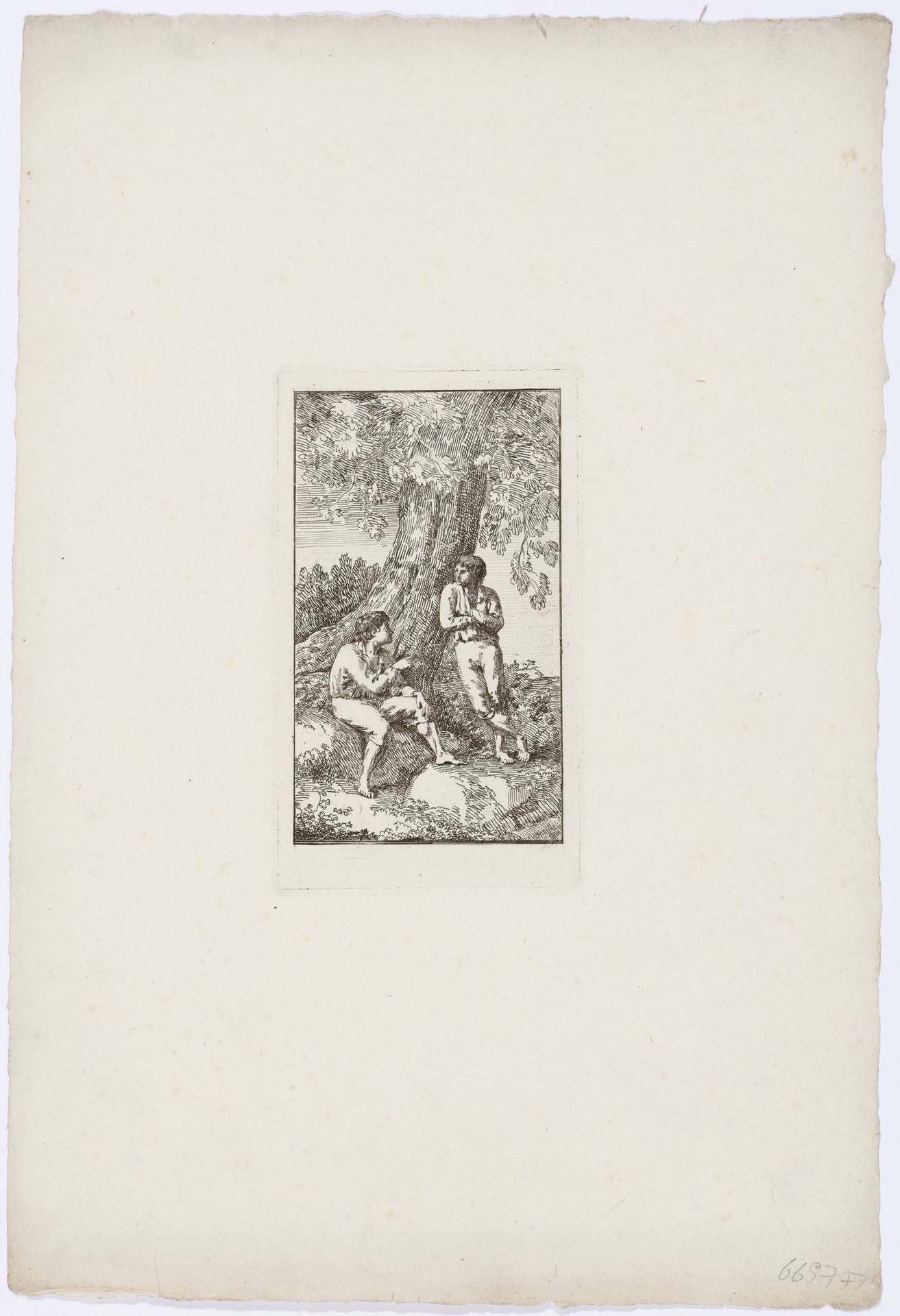 Zwei Knaben unter einem BaumAus der Folge_ Figuren aus dem römischen und neapolitanischen Volke by Friedrich Rehberg