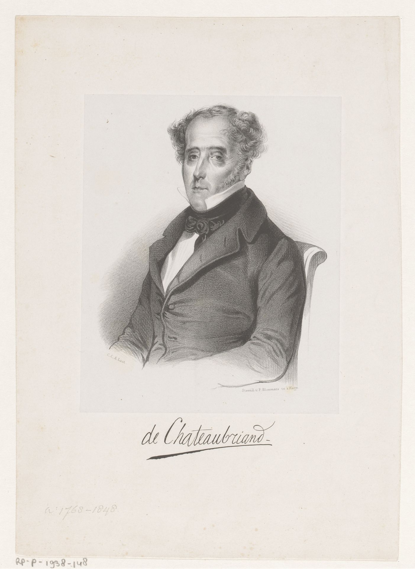 Portret van François René de Chateaubriand by Carel Christiaan Antony Last
