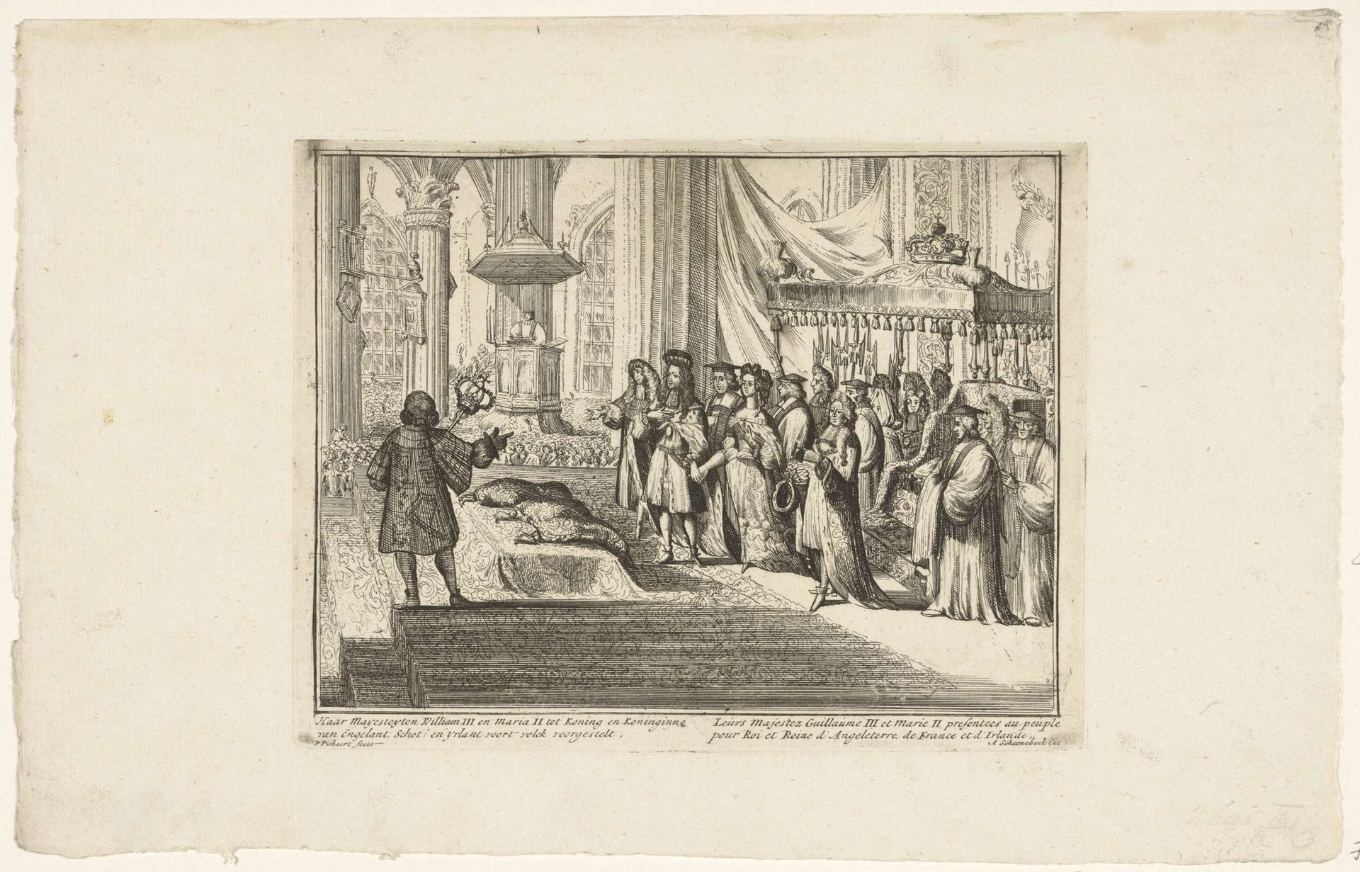 Voorstellen aan het volk van Willem en Maria als de nieuwe koning en koningin van Engeland, 1689 by Pieter Pickaert