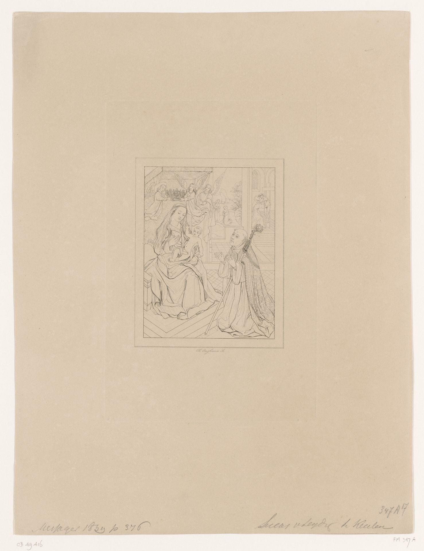 Bisschop geknield voor Maria met Christus by Charles Onghena