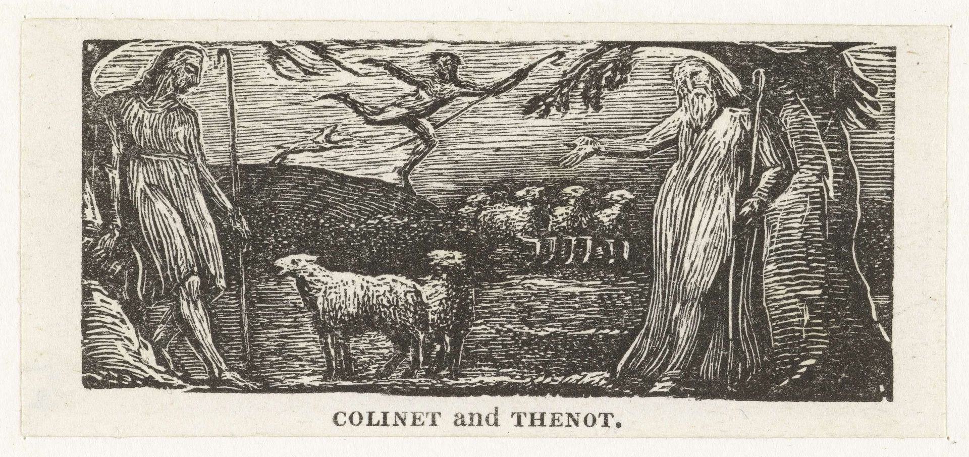 Thenot en Colinet discussiëren, Lightfoot op de heuvel by William Blake