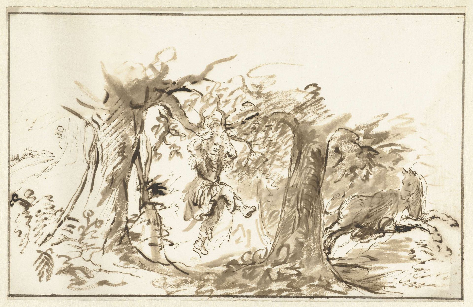 Absalom raakt verstrikt in de takken van een boom by Nicolaes Maes