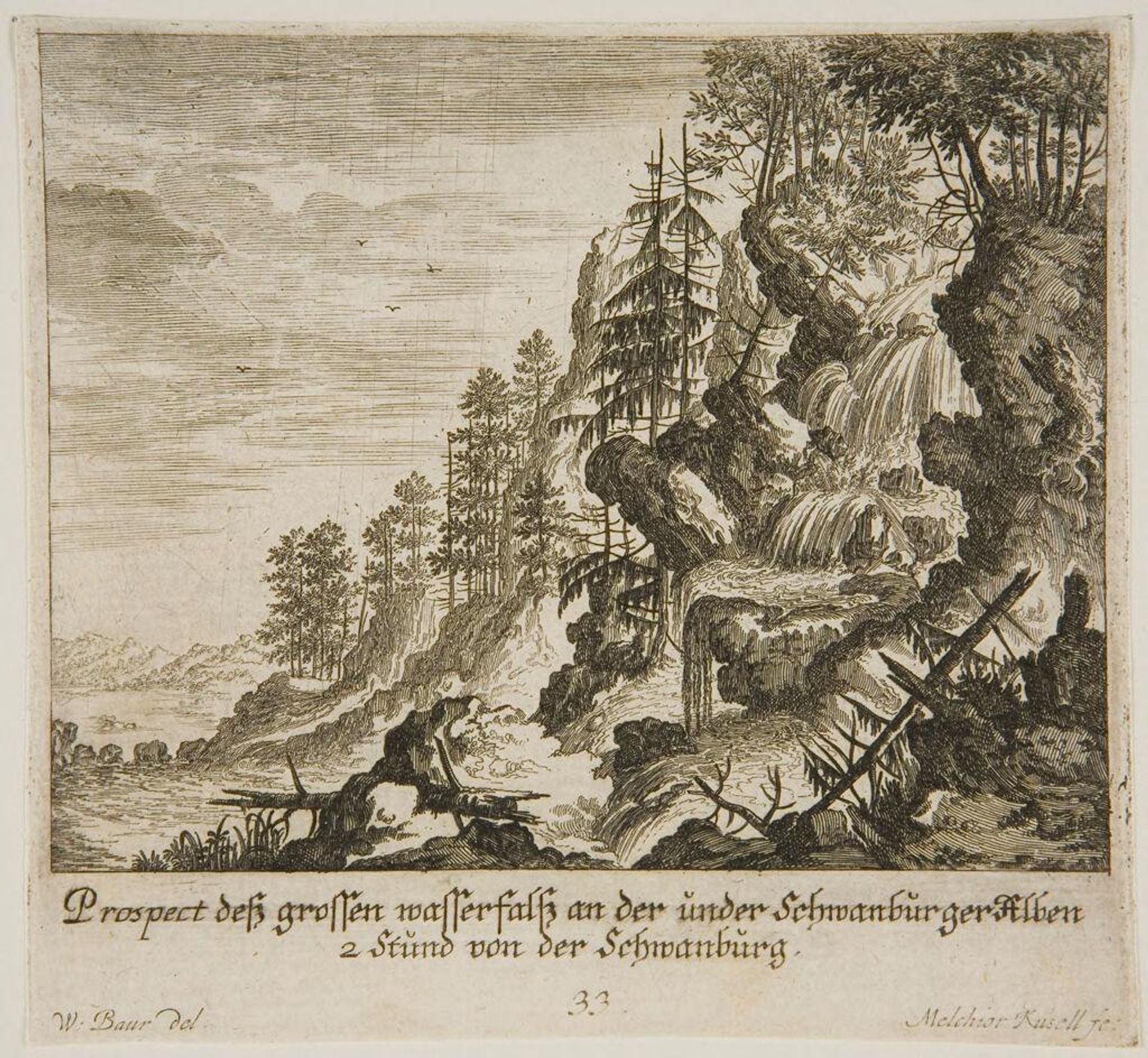 View of the Large Waterfall in the Lower Schwanburger Alps, Two Hours from the Schwanburg by Melchior KÃ¼sel