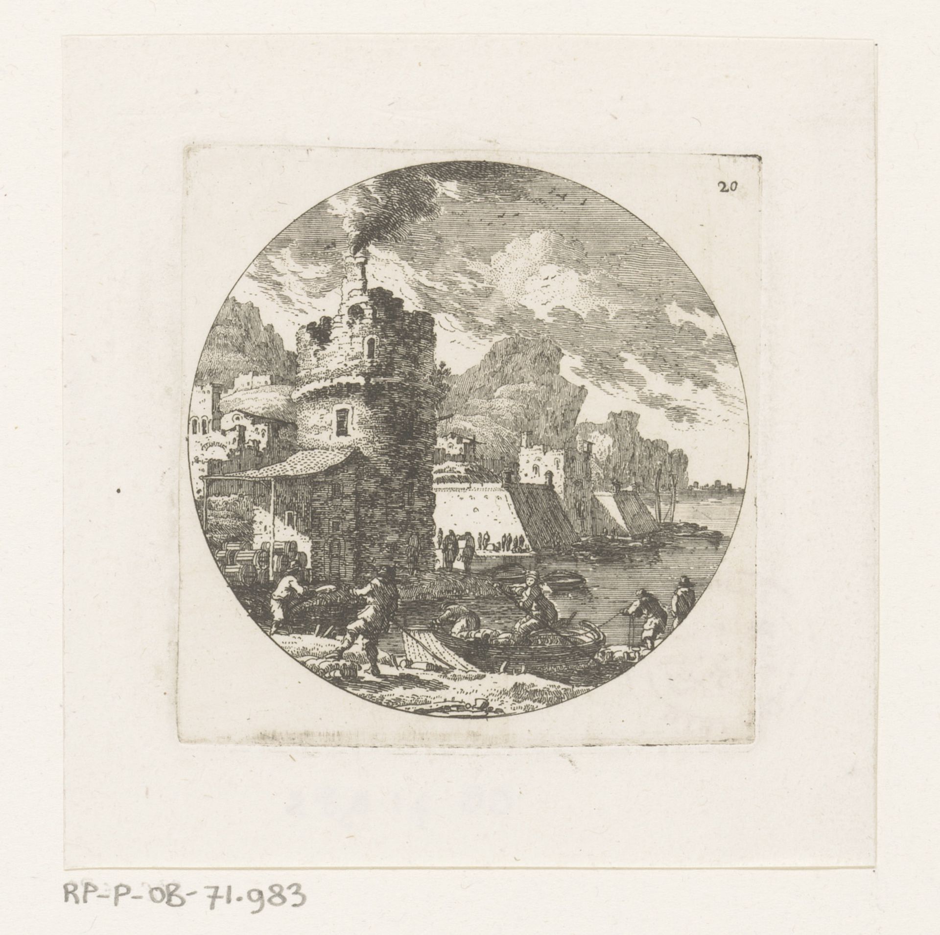 Vestingstad met toren aan water by Nicolas Perelle