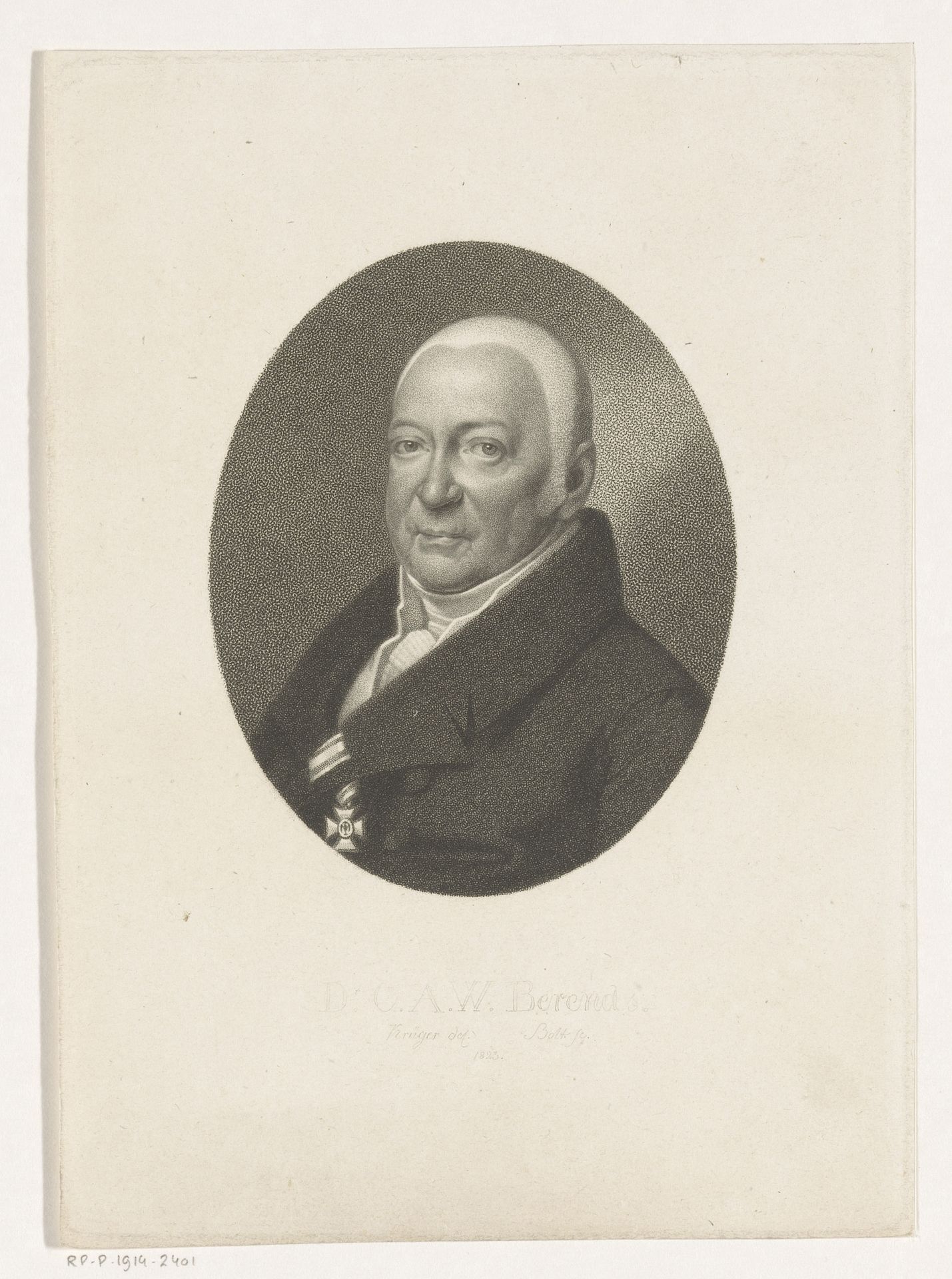 Portret van Karl August Wilhelm Berends by Johann Friedrich Bolt