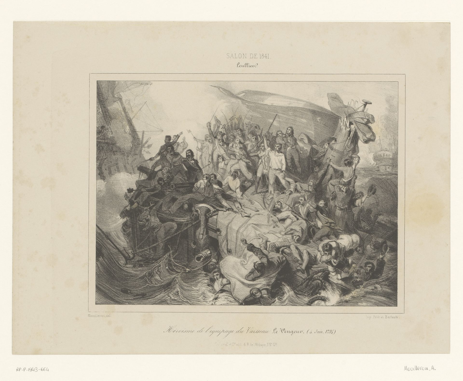 Bemanning op het zinkende schip Vengeur du Peuple by Adolphe Mouilleron
