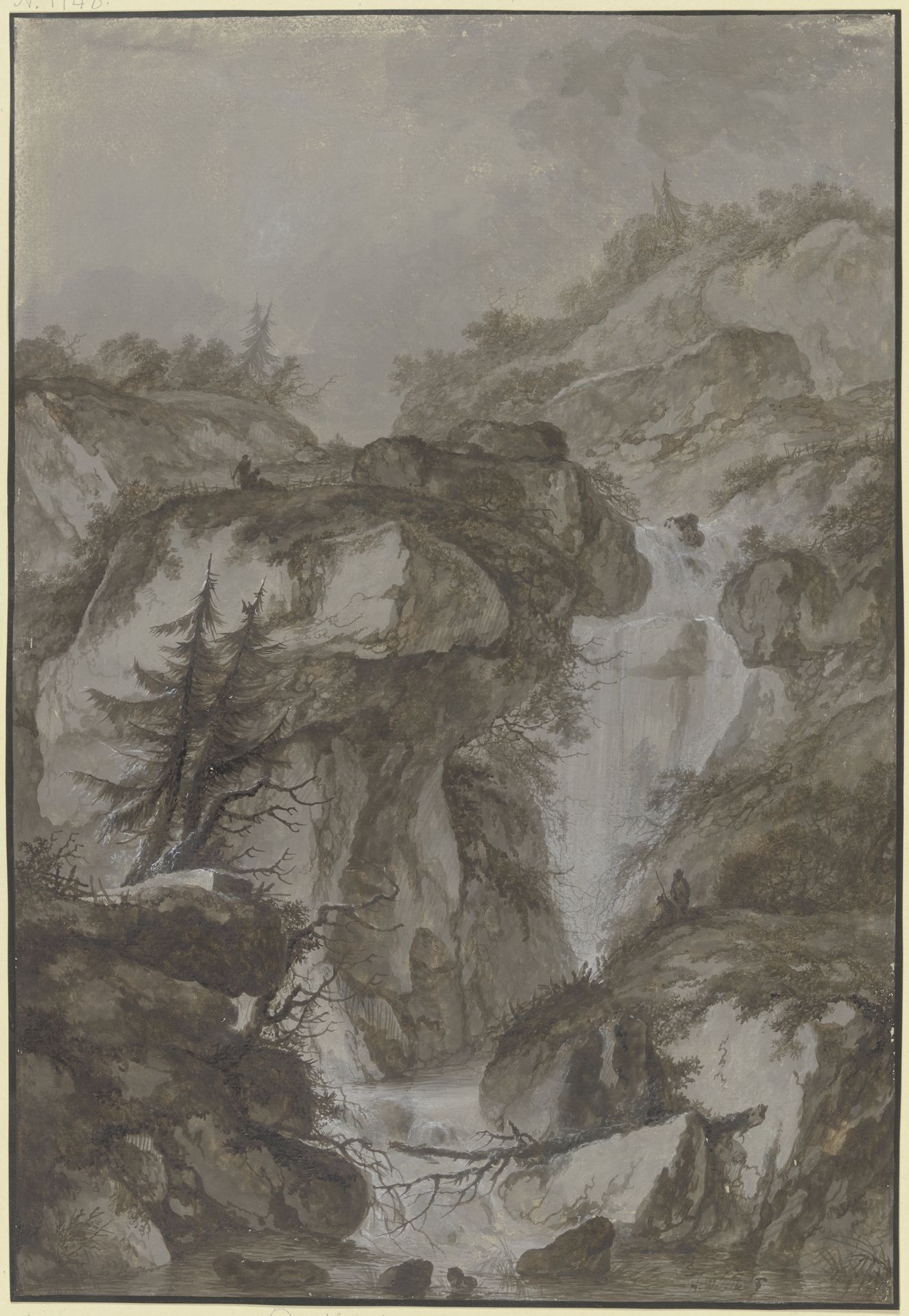 Gebirgsschlucht mit Wasserfall, angeblich der Handeckfall im Haßlital by Heinrich Wüest