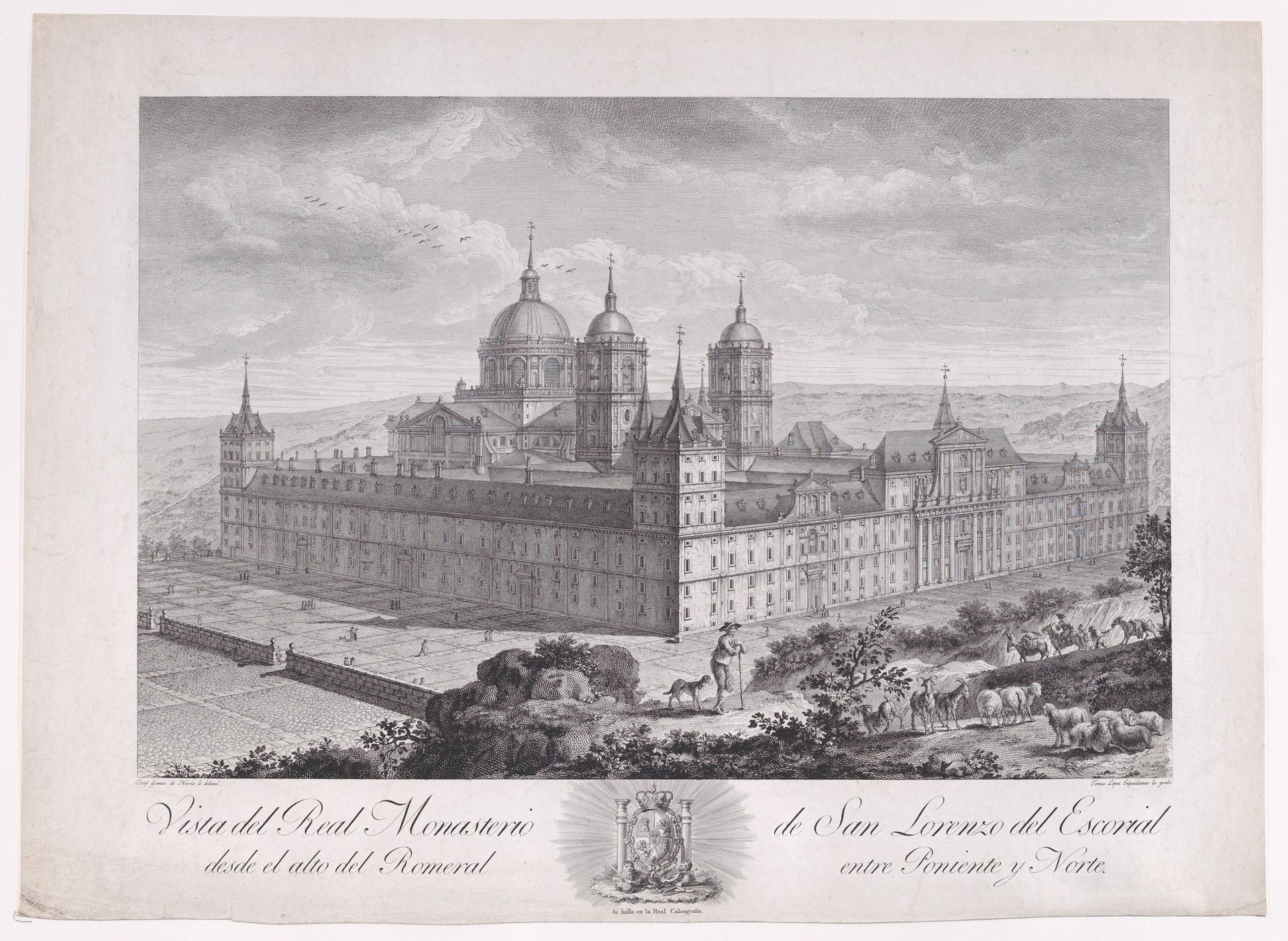 Bird's-eye view of the monastery of El Escorial, from a series of Views of El Escorial by Tomás López Enguidanos
