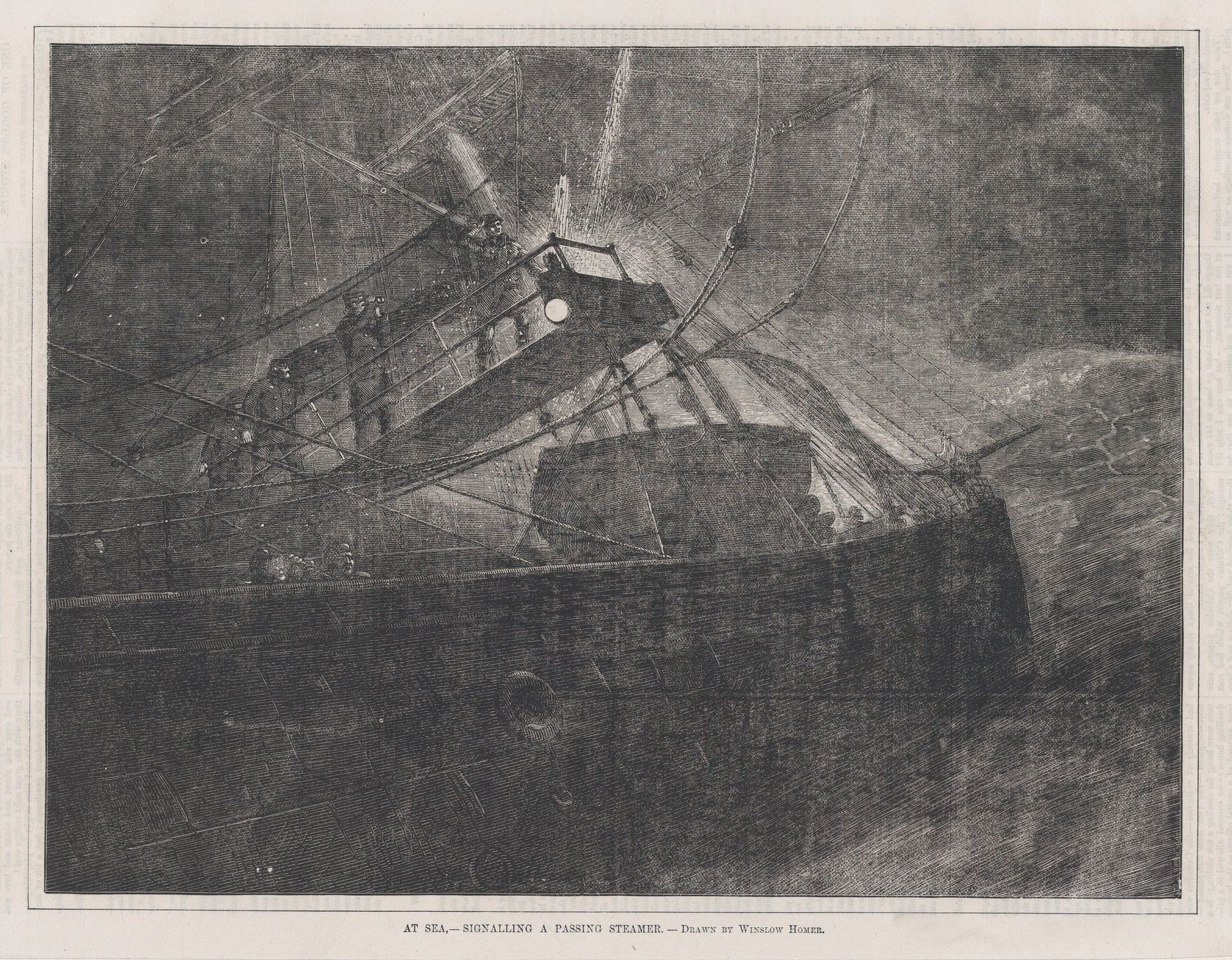 At Sea – Signalling a Passing Steamer – Drawn by Winslow Homer (Every Saturday, Vol. II, New Series) by Winslow Homer