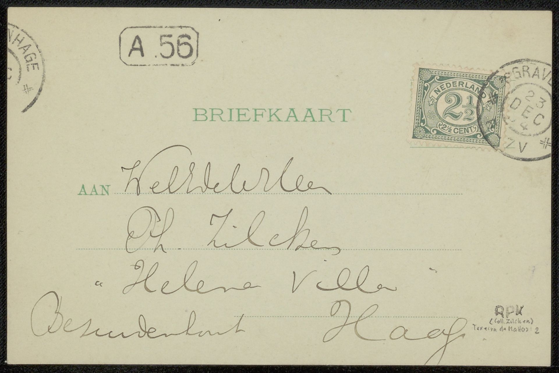 Briefkaart aan Philip Zilcken by Henri Teixeira de Mattos
