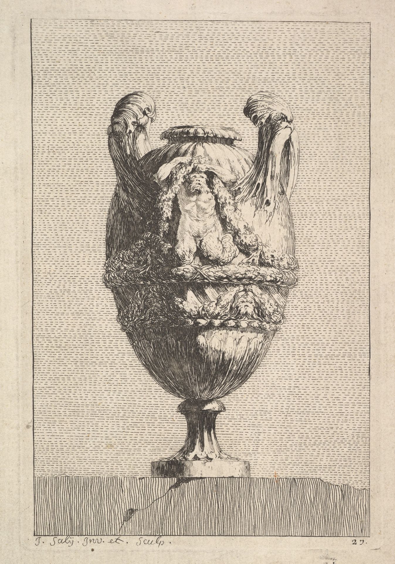 Vase with a Male Siren holding up a Garland, from: Vases by Jacques François Joseph Saly