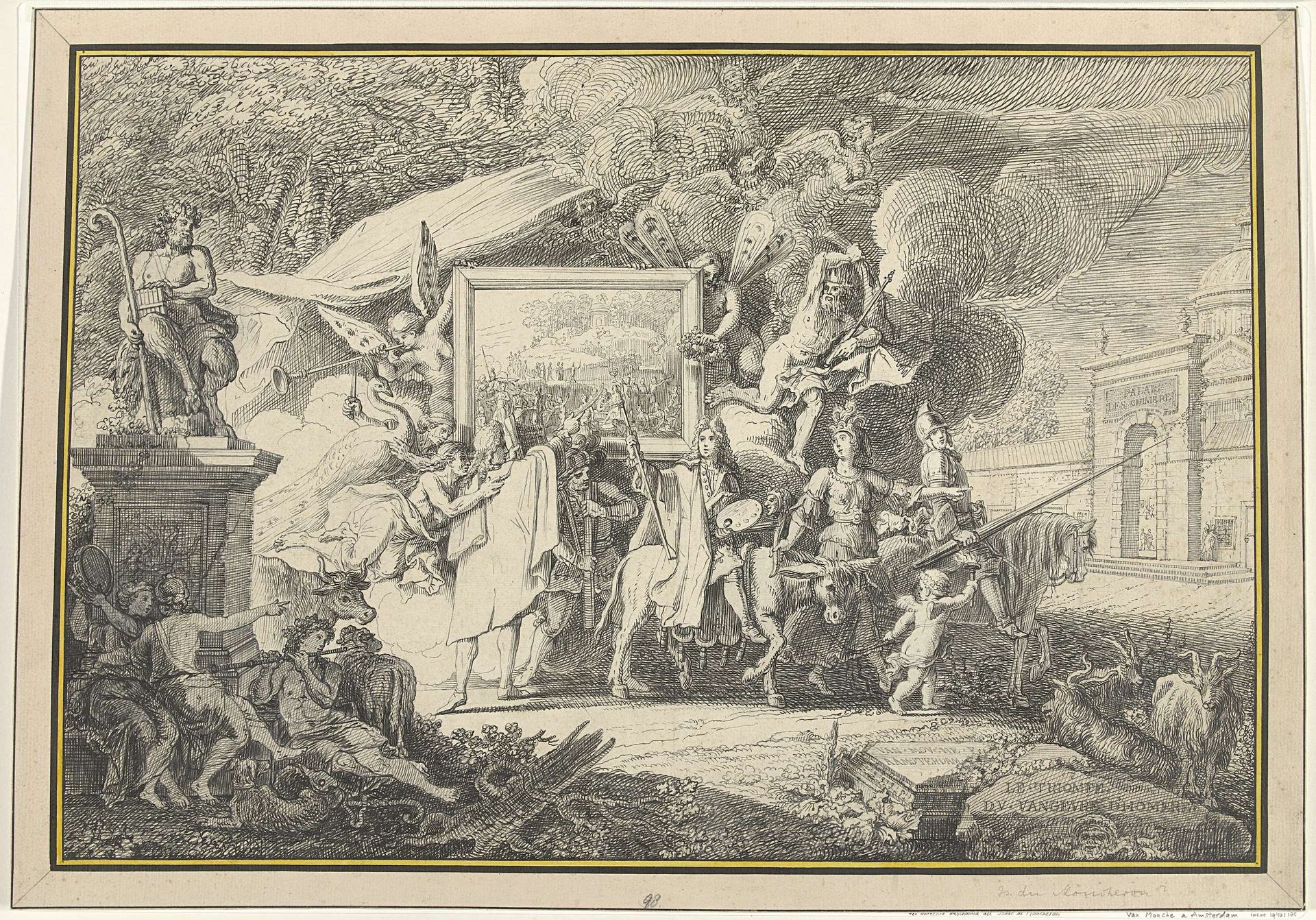 Satire op de schilderkunst en de Franse Academie by Isaac de Moucheron