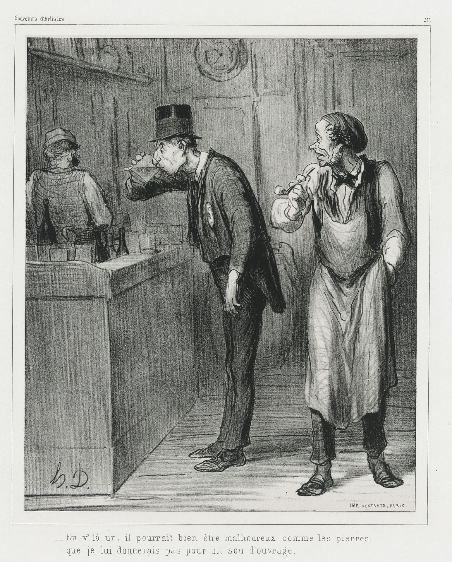 “- This one may look as unhappy as a rock, before I would give him a job", plate 311 from Souvenirs d’artistes by Honoré Daumier