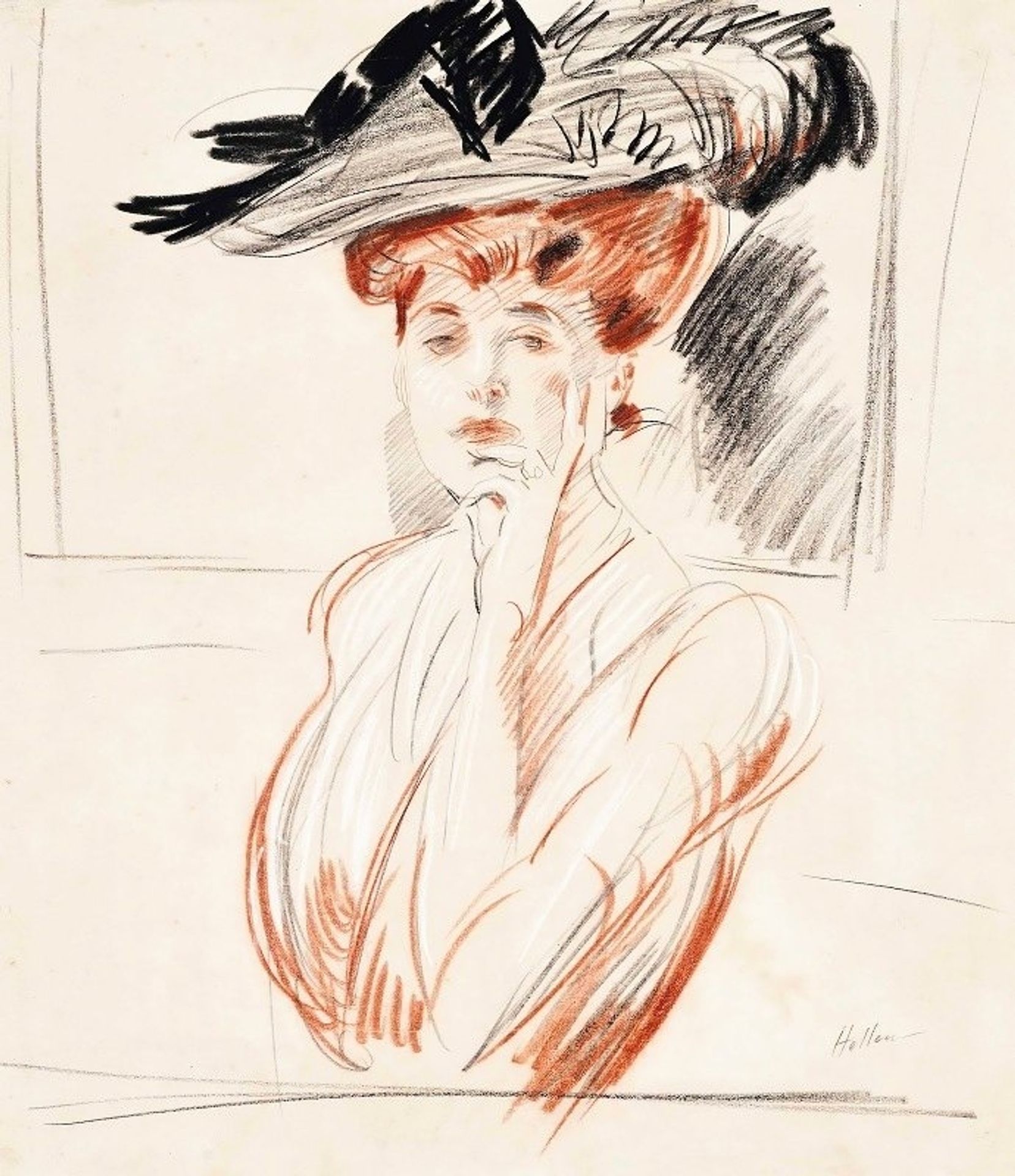 La dame au chapeau aux plumes by Paul César Helleu