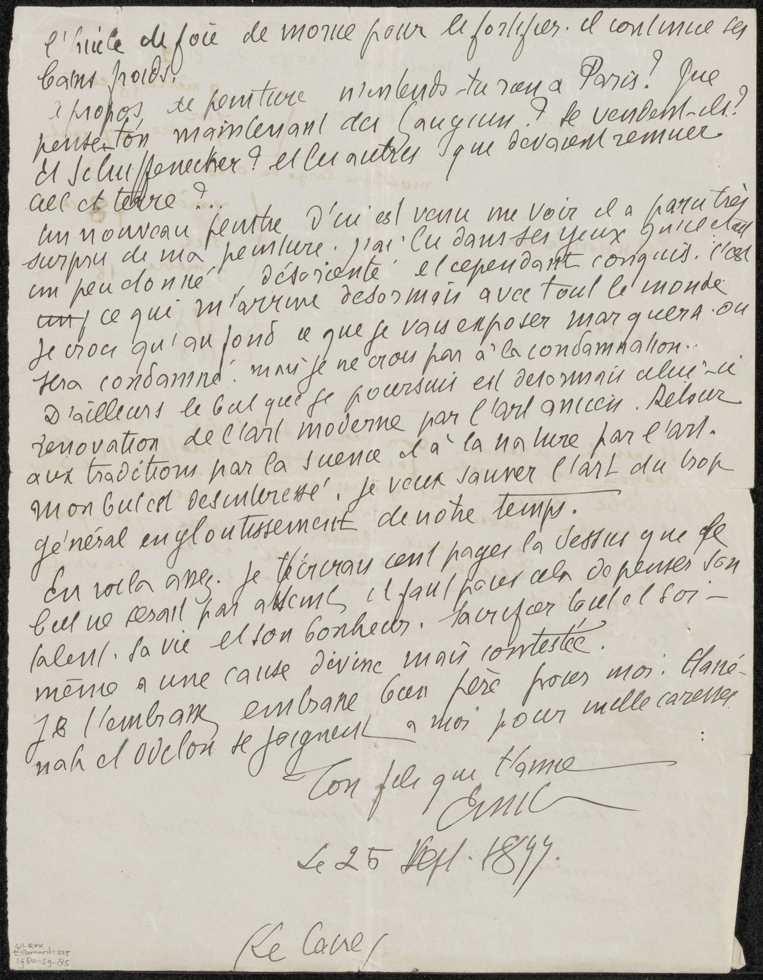 Brief aan Héloïse Bernard-Bodin by Emile Bernard
