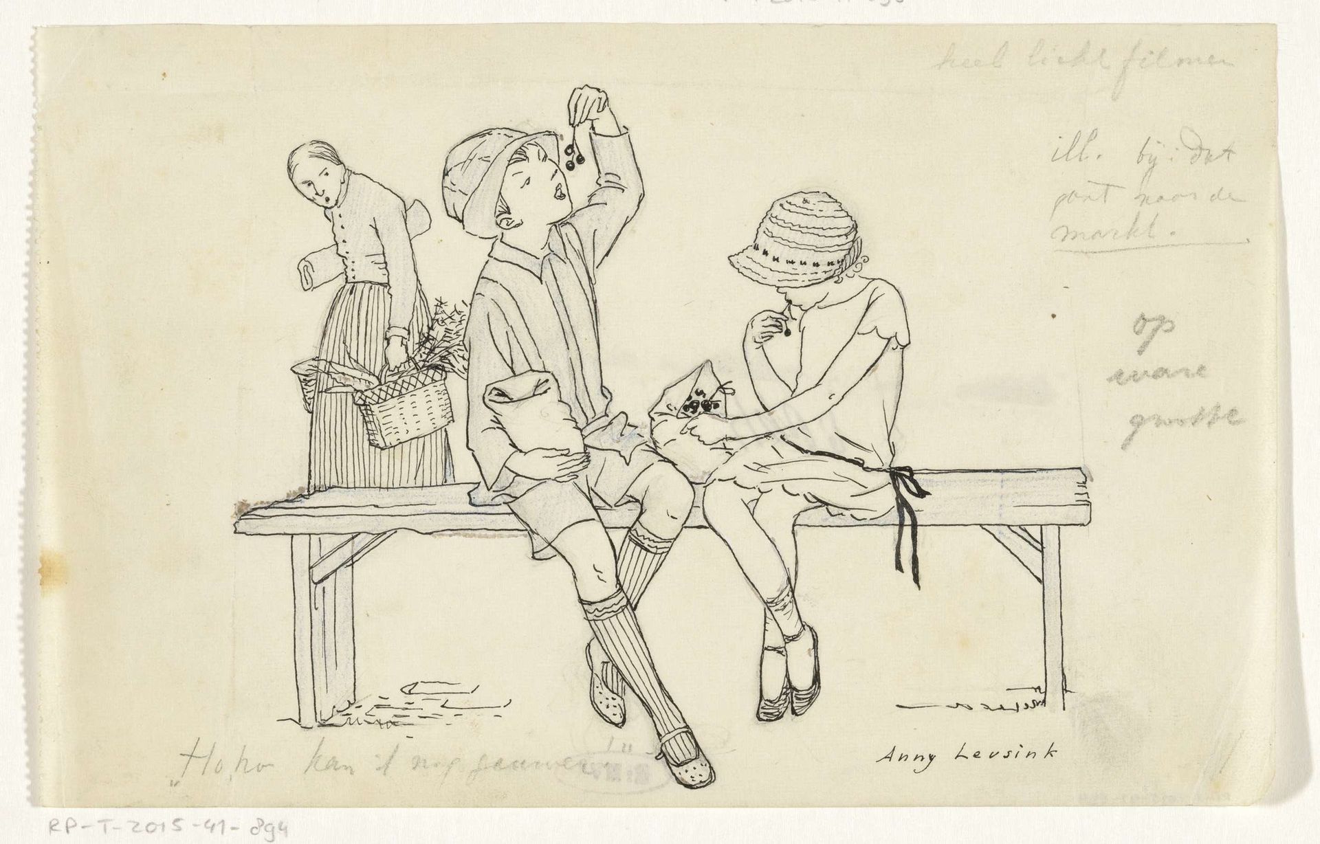 Twee kinderen eten kersen by Anny Leusink